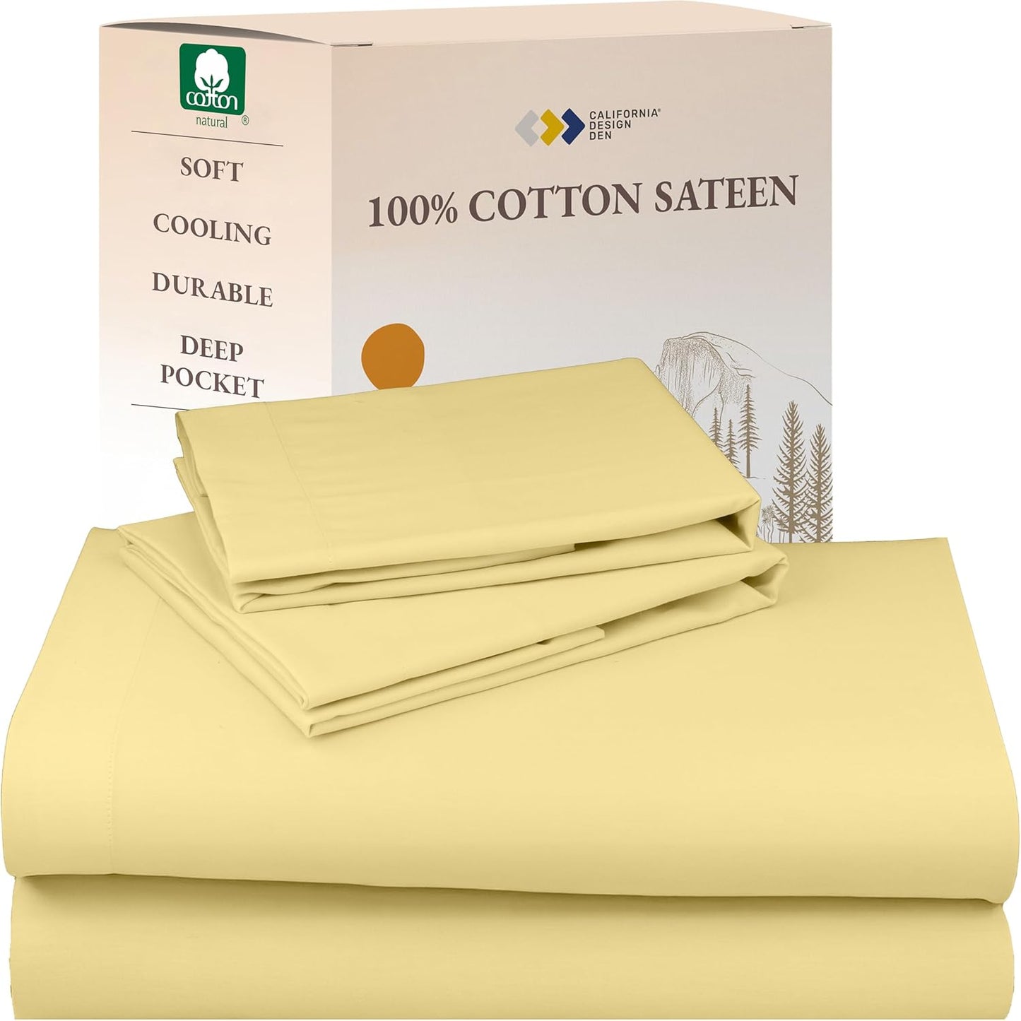 California Design Den Queen Sheet Set - Natural 100% Cotton Sheets Queen Size Bed Set with Deep Pockets, Soft Sateen Weave, Breathable and Durable Bedding (White)