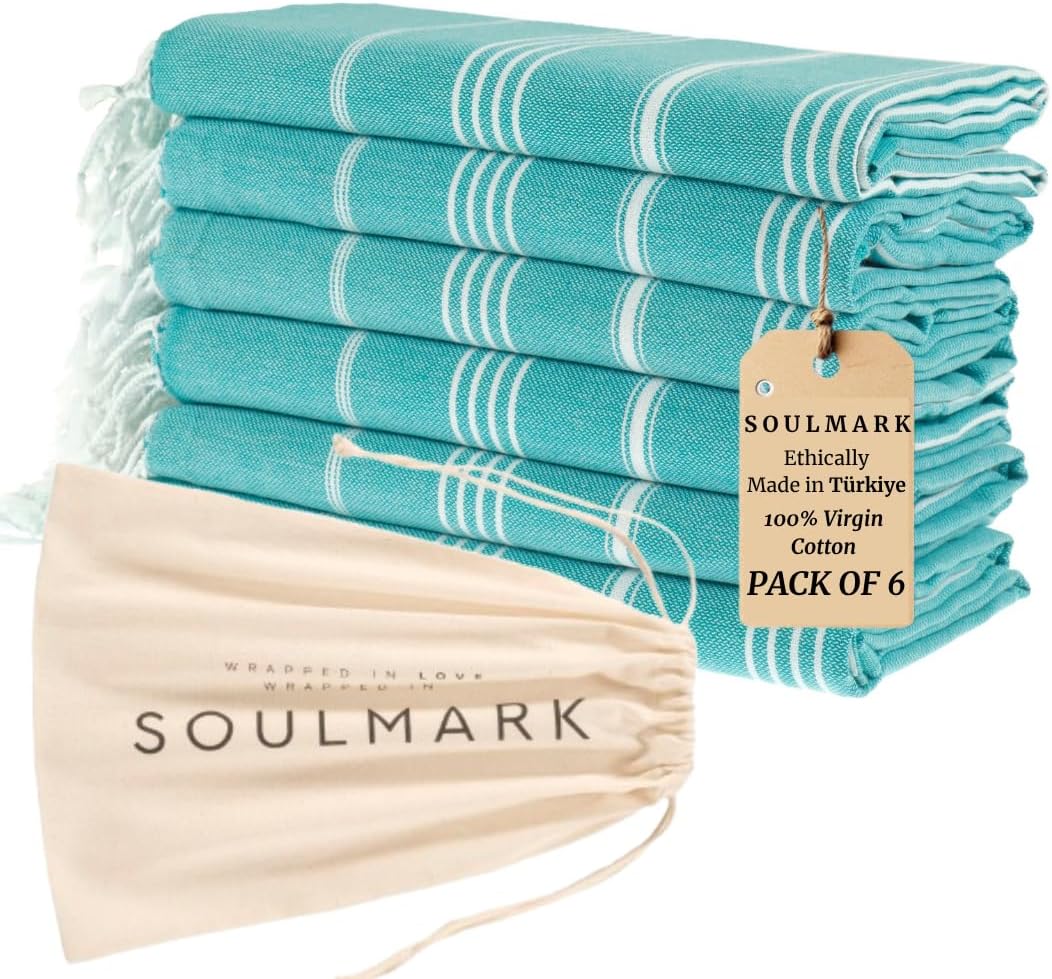 SOULMARK 100% Cotton Turkish Beach Towel with Bag - 38"x71" - 4 Pack - Made in Green & Oeko TEX Certified - Pre-Washed and Sand Free - Quick Dry and Lightweight for Travel - Made in Turkey - Purple