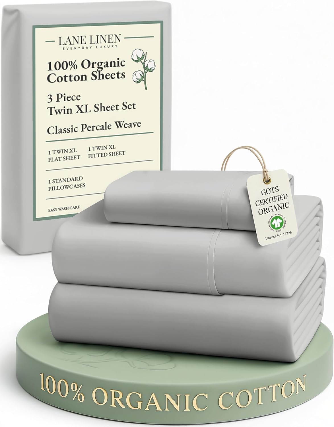 LANE LINEN 100% Organic Cotton Twin Sheets Set, 3Pc Twin Bed Sheets, Soft & Comfy Breathable Cotton Percale Sheets for Twin Size Bed, Dorm Room Essentials Low Pill Fade Resistant White Sheets