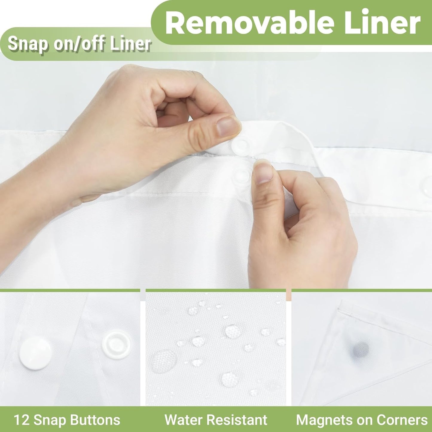 No Hook Shower Curtain with Snap in Liner, Black Tufted Chevron Striped Shower Curtains for Bathroom, Waterproof & Washable, 71Wx74H