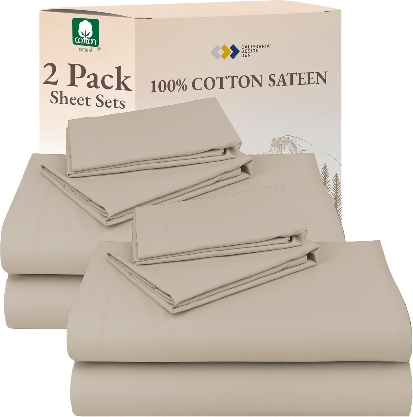 California Design Den Queen Sheet Set - Natural 100% Cotton Sheets Queen Size Bed Set with Deep Pockets, Soft Sateen Weave, Breathable and Durable Bedding (White)