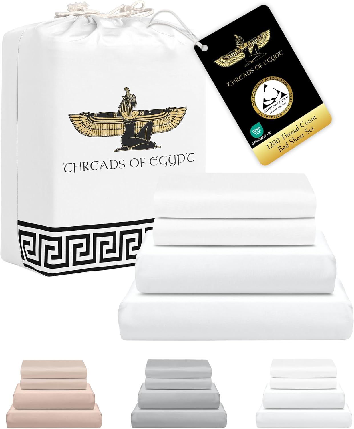 100% Egyptian Cotton Sheets King Size | 1200 Thread Count | CEA Gold Seal Certified | Heavyweight & Ultra Smooth Finish | Cooling for Hot Sleepers | 18" Deep Pocket [Dune]