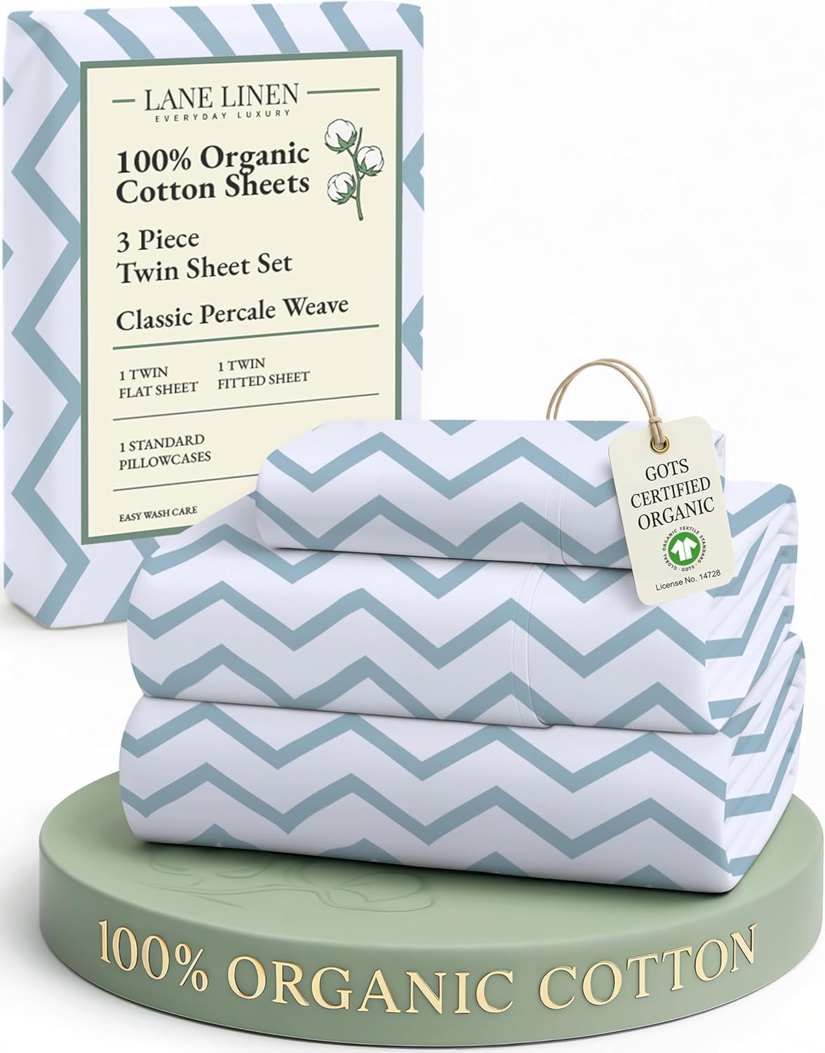 LANE LINEN 100% Organic Cotton Twin Sheets Set, 3Pc Twin Bed Sheets, Soft & Comfy Breathable Cotton Percale Sheets for Twin Size Bed, Dorm Room Essentials Low Pill Fade Resistant White Sheets