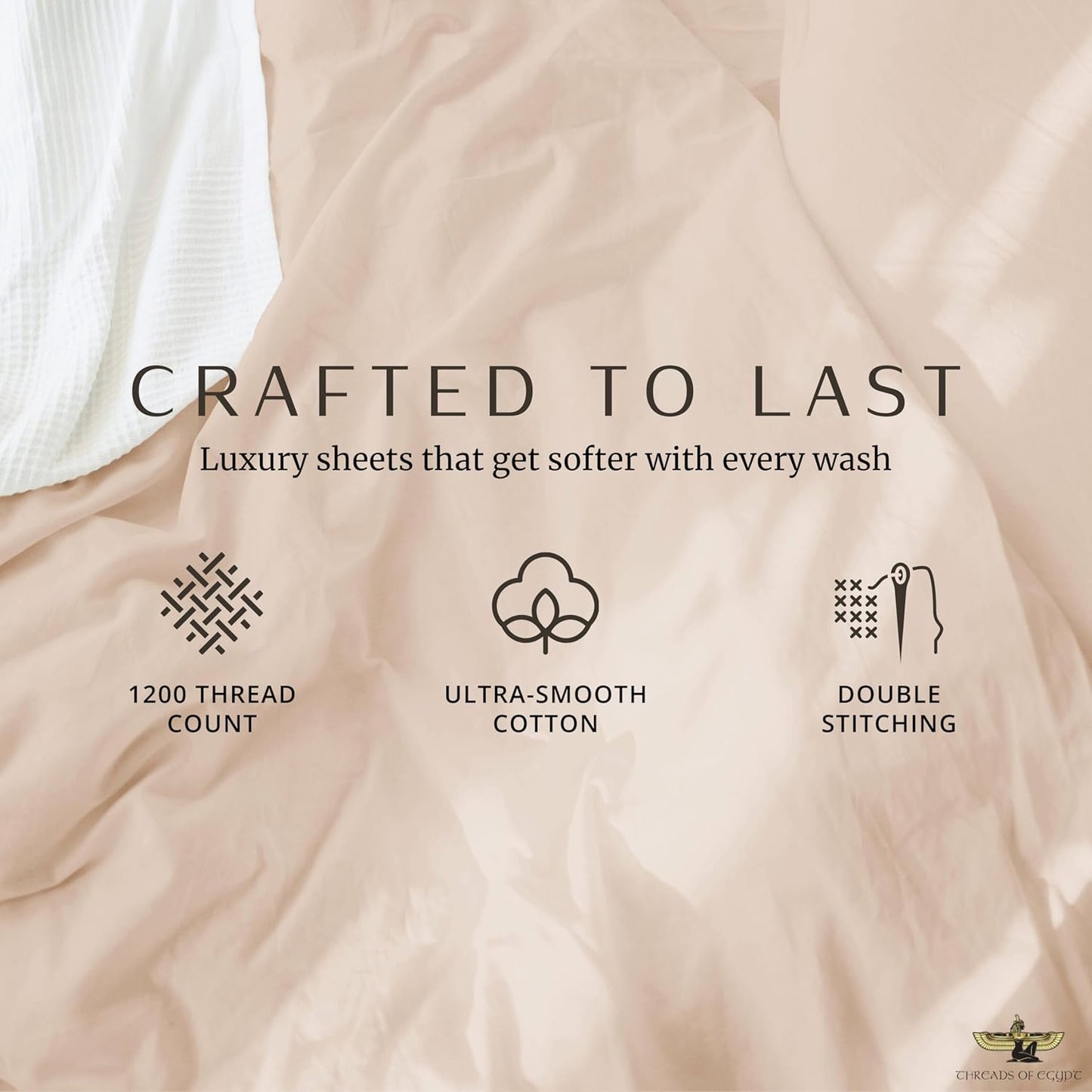 100% Egyptian Cotton Sheets King Size | 1200 Thread Count | CEA Gold Seal Certified | Heavyweight & Ultra Smooth Finish | Cooling for Hot Sleepers | 18" Deep Pocket [Dune]