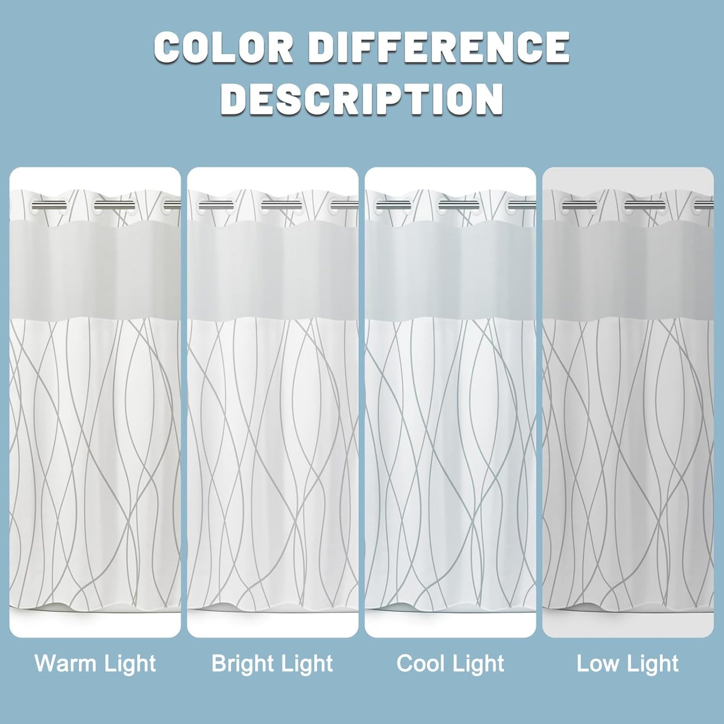 No Hook Grey White Striped Shower Curtain with Snap in Fabric Liner Set - Hotel Liner Set with See Through Mesh Top Window,Machine Washable, 71x74 INCH