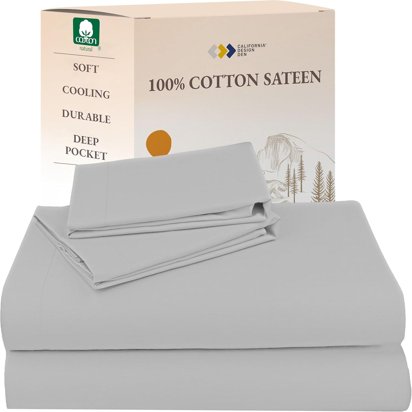 California Design Den Queen Sheet Set - Natural 100% Cotton Sheets Queen Size Bed Set with Deep Pockets, Soft Sateen Weave, Breathable and Durable Bedding (White)