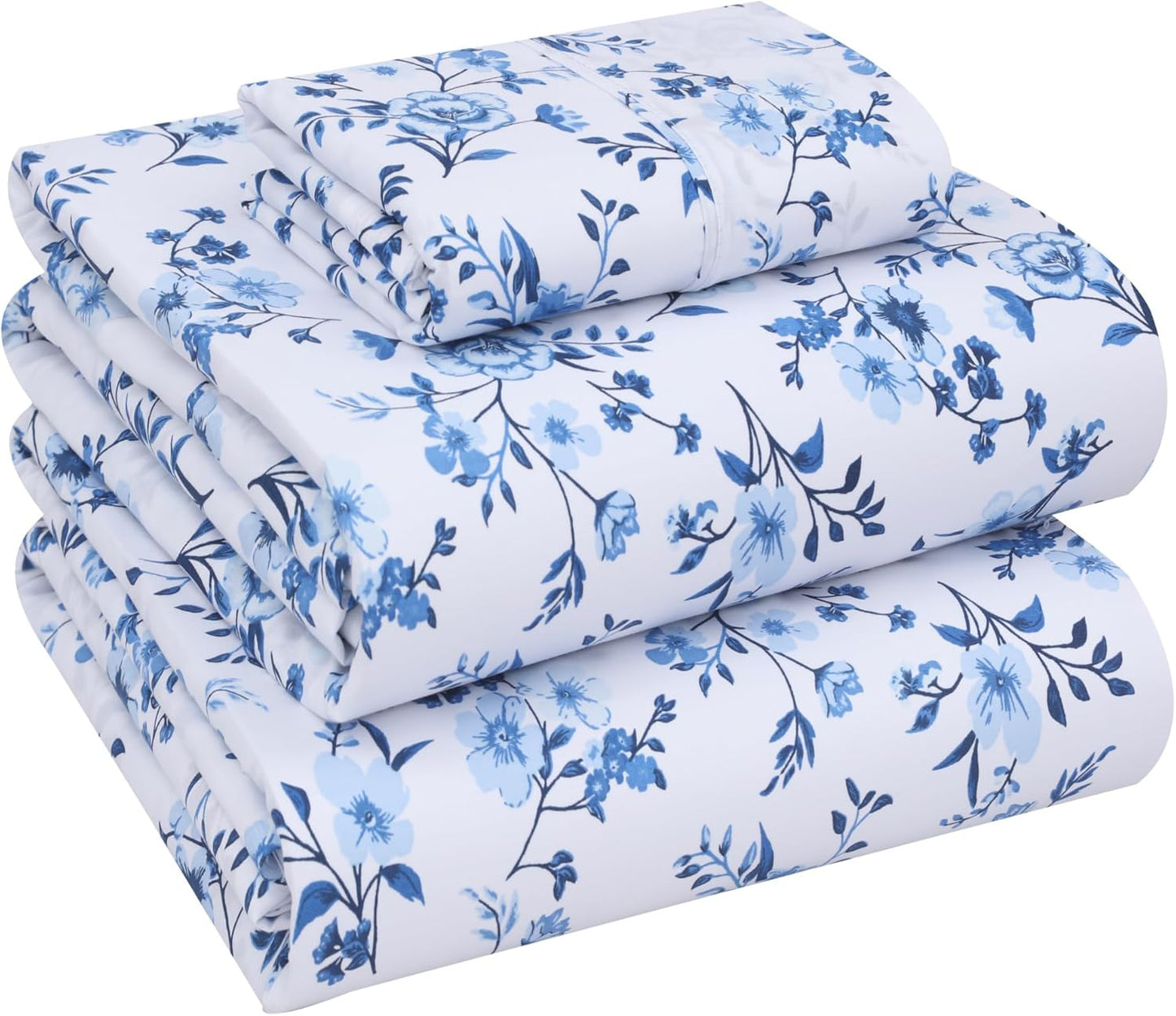 RUVANTI 100% Cotton Sheets Queen Size Set, 4 Pieces, Soft & Breathable Percale Weave Bedding, Deep Pocket 16", Hotel Standard, Crisp Cool Feeling, Durable, Perfect Floral Bed Sheet, Sweet Pea