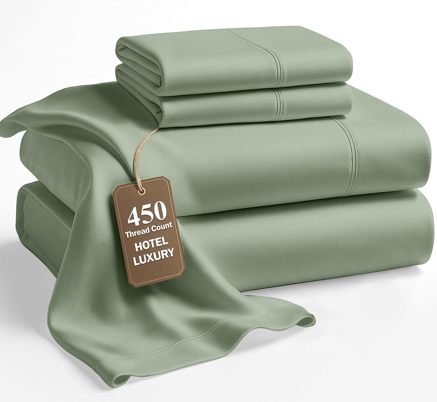 Lane Linen 100% Cotton Sheets – 450 Thread Count Full Size Sheet Set, Naturally Cooling Sateen Sheets, Soft & Comfy, 15” Deep Pocket Fully Elasticized Fitted Sheet, Bedding Sheets & Pillowcases, White