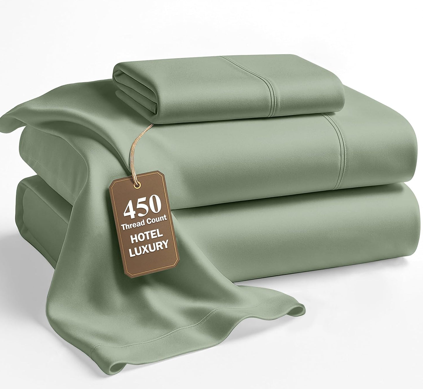 Lane Linen 100% Cotton Sheets – 450 Thread Count Full Size Sheet Set, Naturally Cooling Sateen Sheets, Soft & Comfy, 15” Deep Pocket Fully Elasticized Fitted Sheet, Bedding Sheets & Pillowcases, White