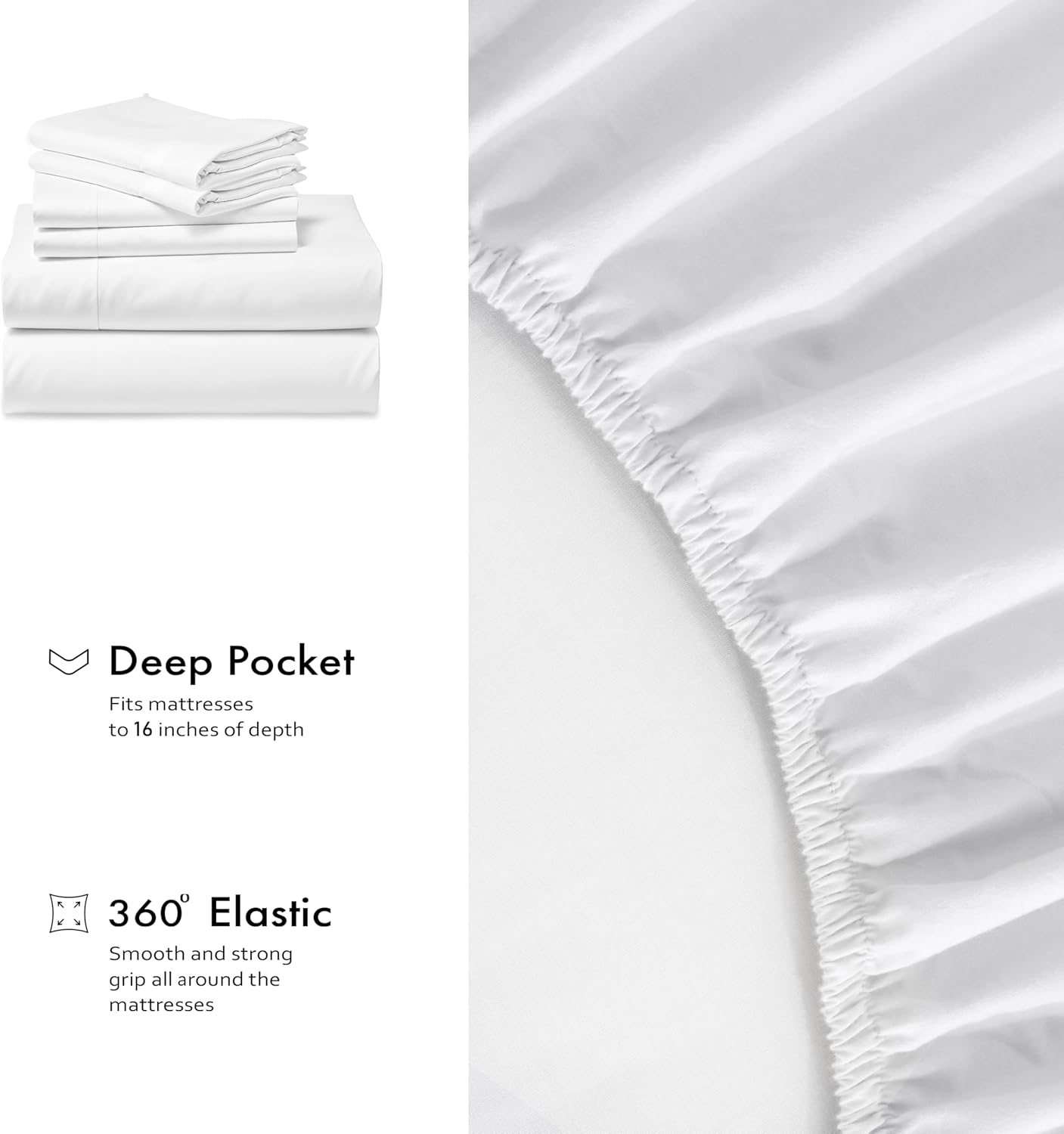 RUVANTI 6 Pcs Cotton Sheets - 100% Natural Cotton Soft, Lightweight & Breathable Crispy Percale Bed Sheets, Queen Sheet Set 16" Deep Pockets, Bright White
