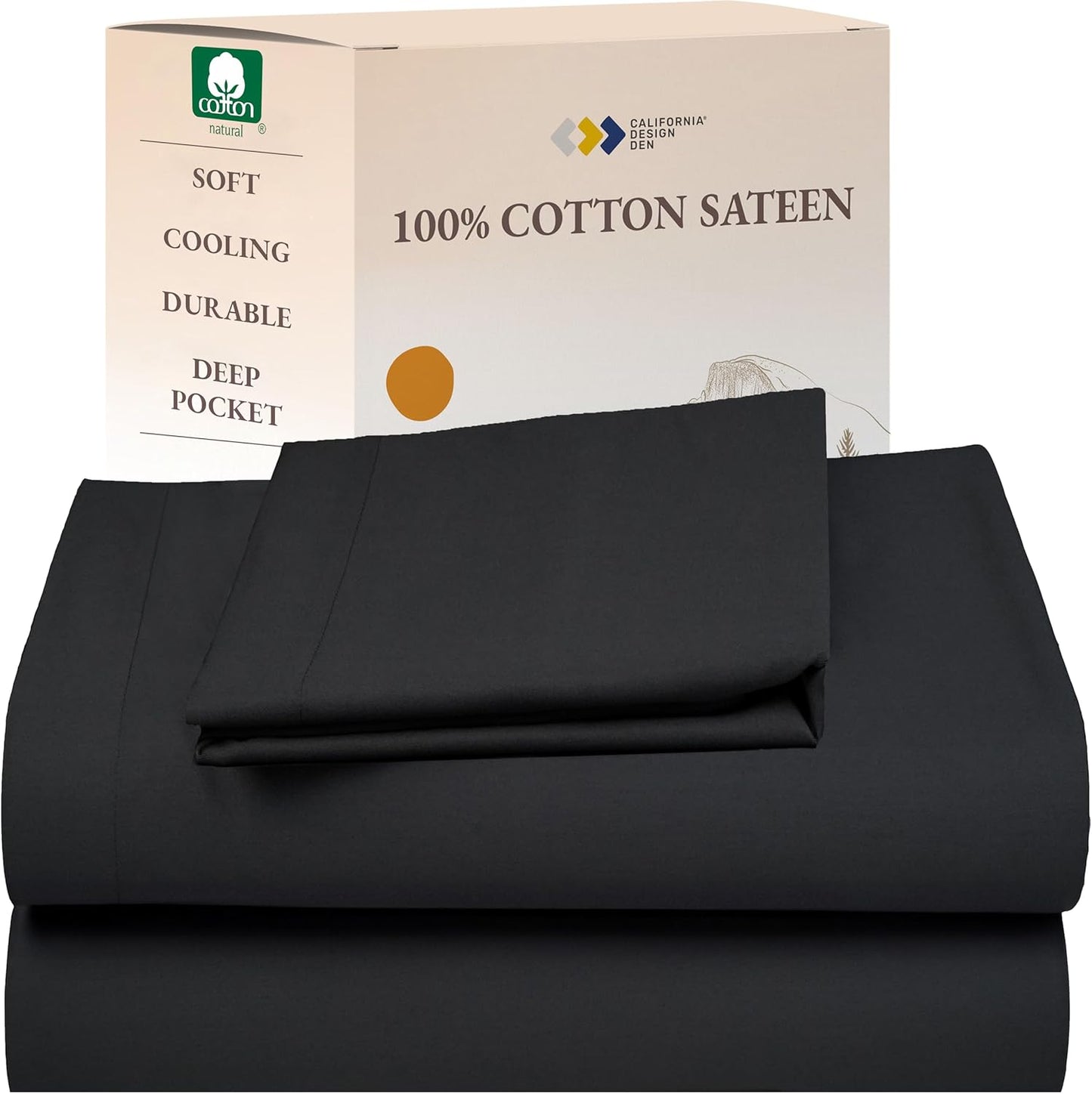 California Design Den Queen Sheet Set - Natural 100% Cotton Sheets Queen Size Bed Set with Deep Pockets, Soft Sateen Weave, Breathable and Durable Bedding (White)