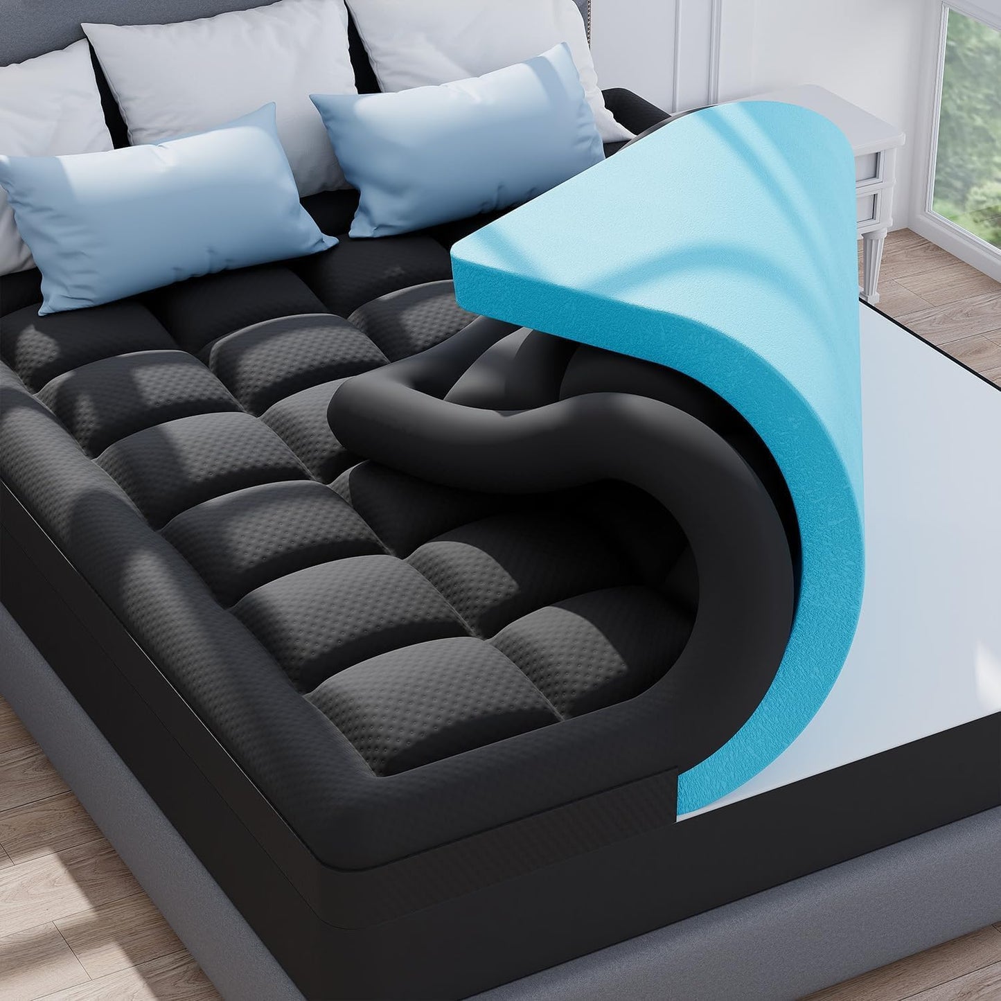 ELEMUSE Full XL Dual Layer 3 Inch Memory Foam Mattress Topper, 2 Inch Cooling Gel Memory Foam and 1 Inch Thick Soft Pillow Top Mattress Pad Cover for Back Pain Relief, Side Sleep Bed Topper