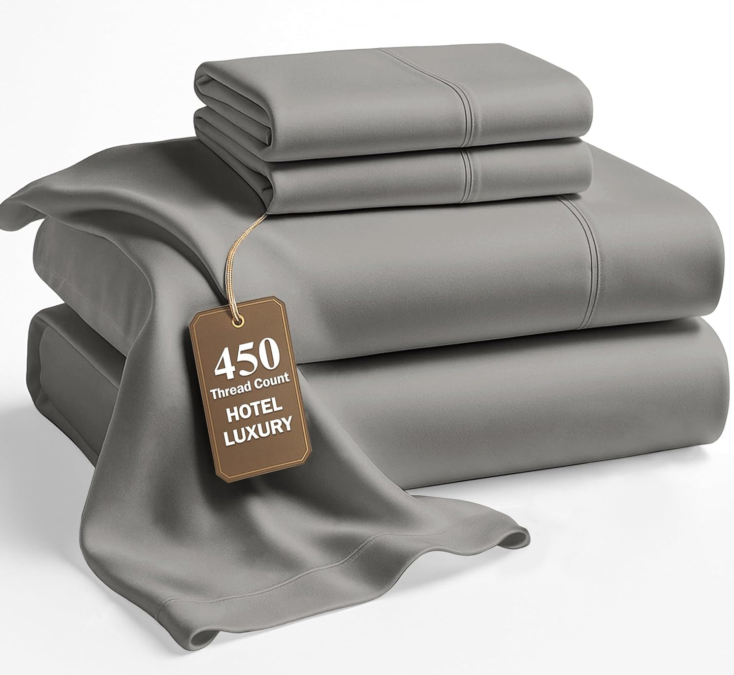 Lane Linen 100% Cotton Sheets – 450 Thread Count Full Size Sheet Set, Naturally Cooling Sateen Sheets, Soft & Comfy, 15” Deep Pocket Fully Elasticized Fitted Sheet, Bedding Sheets & Pillowcases, White