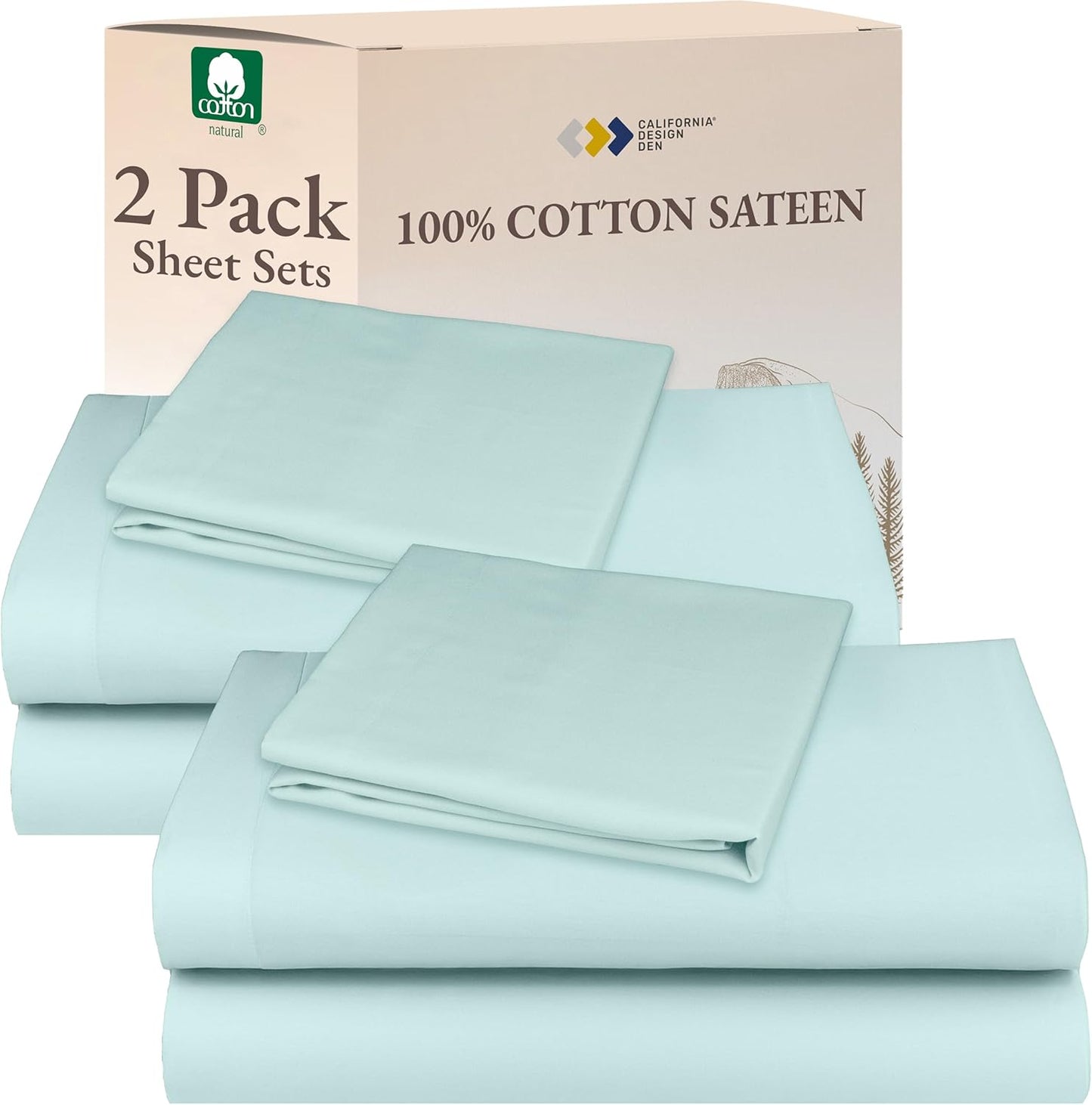 California Design Den Queen Sheet Set - Natural 100% Cotton Sheets Queen Size Bed Set with Deep Pockets, Soft Sateen Weave, Breathable and Durable Bedding (White)