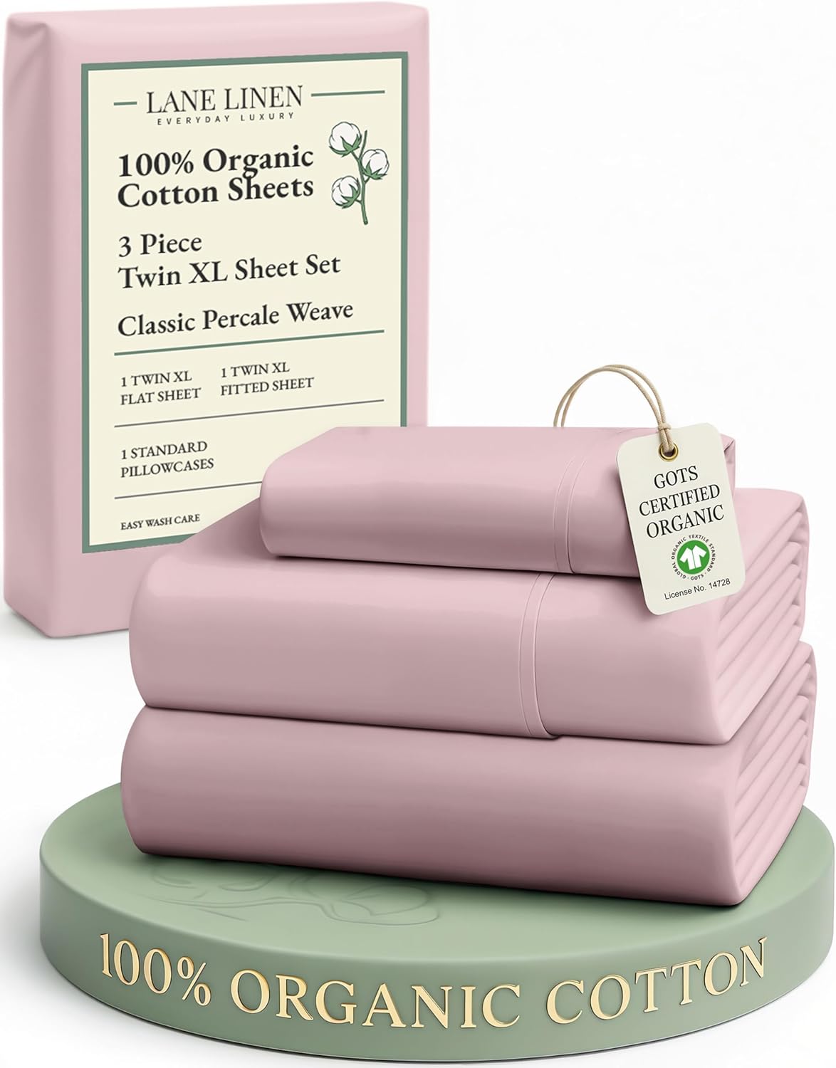 LANE LINEN 100% Organic Cotton Twin Sheets Set, 3Pc Twin Bed Sheets, Soft & Comfy Breathable Cotton Percale Sheets for Twin Size Bed, Dorm Room Essentials Low Pill Fade Resistant White Sheets