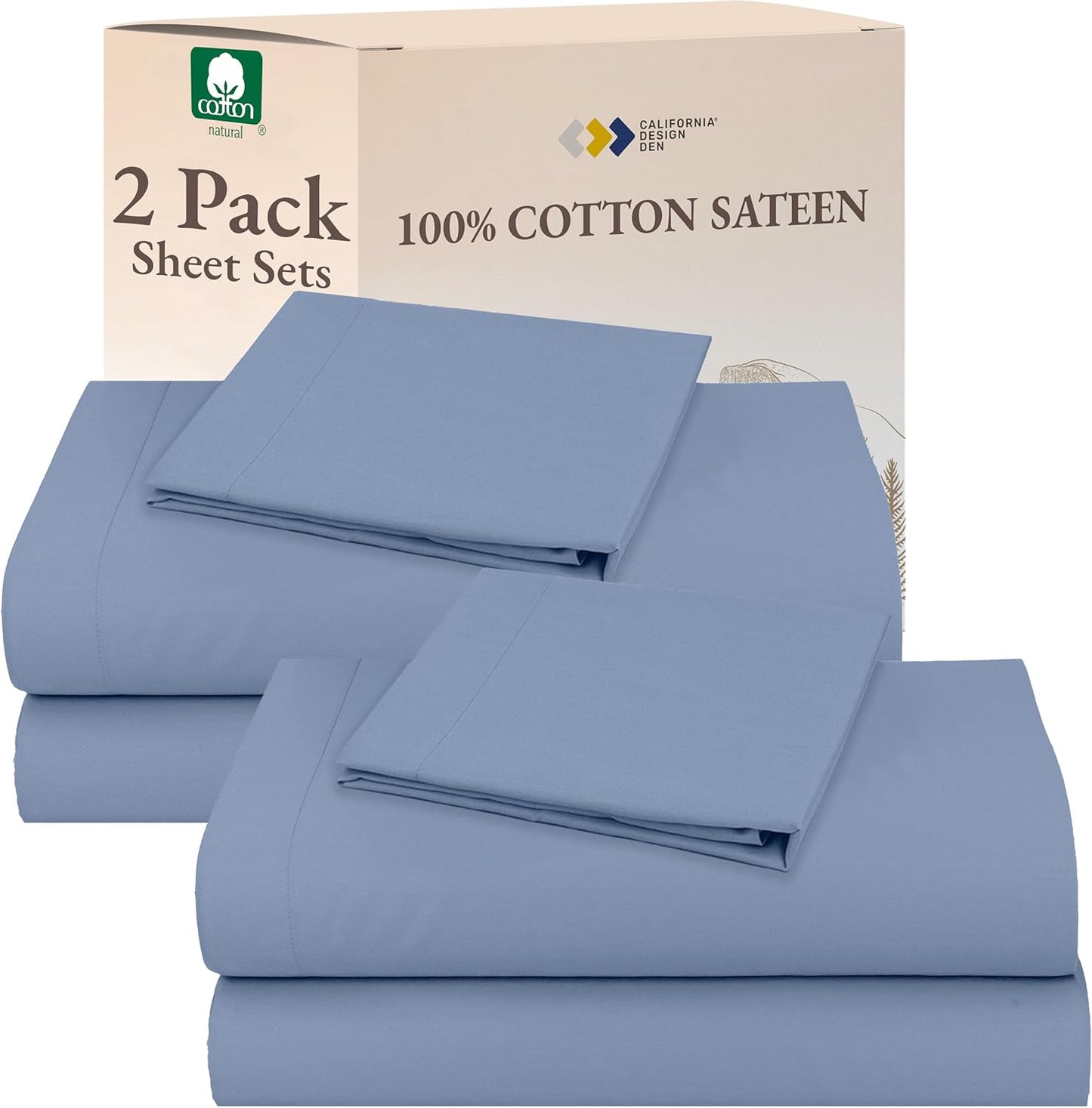 California Design Den Queen Sheet Set - Natural 100% Cotton Sheets Queen Size Bed Set with Deep Pockets, Soft Sateen Weave, Breathable and Durable Bedding (White)