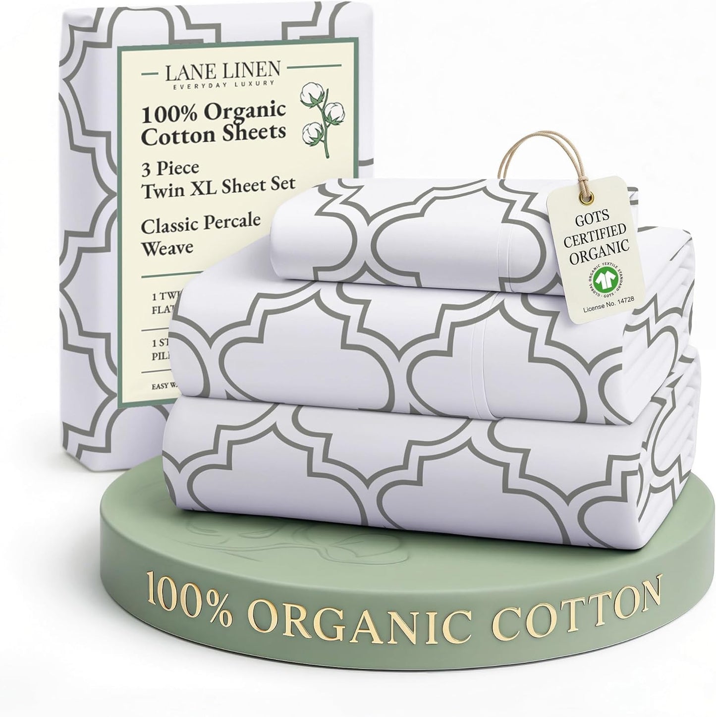 LANE LINEN 100% Organic Cotton Twin Sheets Set, 3Pc Twin Bed Sheets, Soft & Comfy Breathable Cotton Percale Sheets for Twin Size Bed, Dorm Room Essentials Low Pill Fade Resistant White Sheets