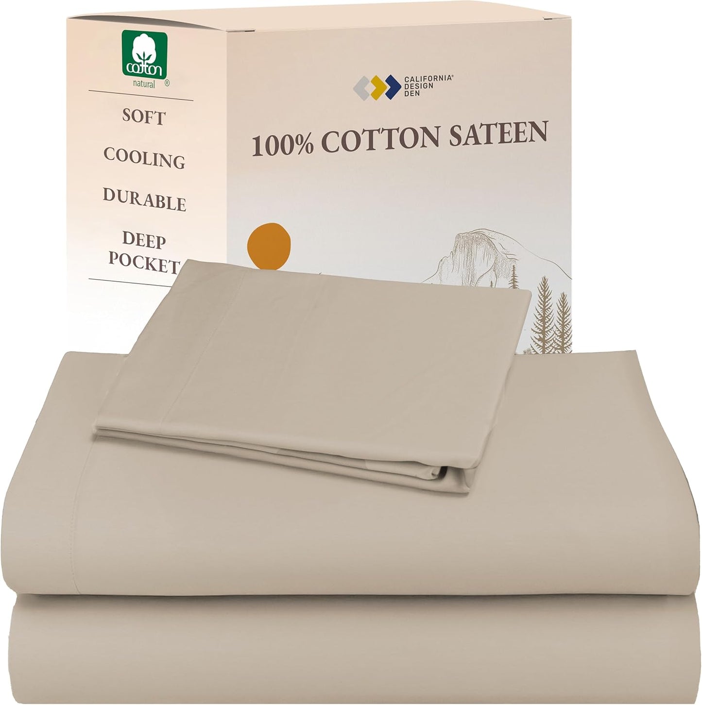 California Design Den Queen Sheet Set - Natural 100% Cotton Sheets Queen Size Bed Set with Deep Pockets, Soft Sateen Weave, Breathable and Durable Bedding (White)