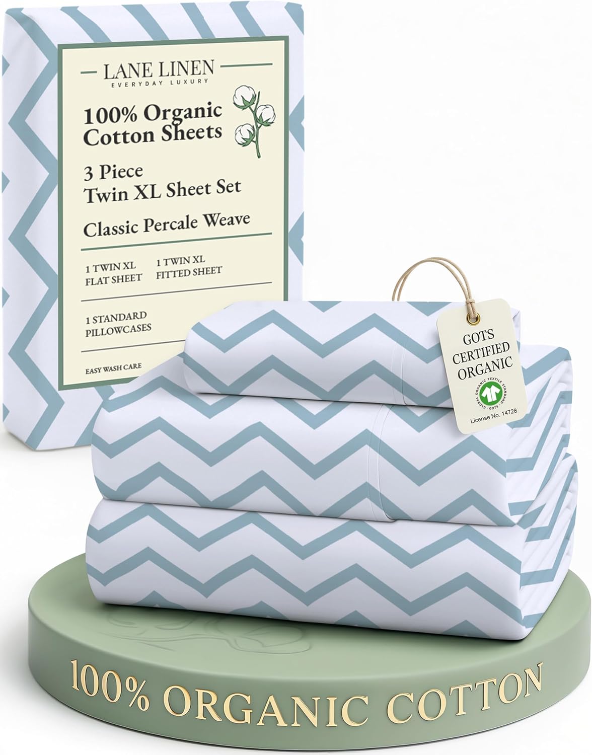 LANE LINEN 100% Organic Cotton Twin Sheets Set, 3Pc Twin Bed Sheets, Soft & Comfy Breathable Cotton Percale Sheets for Twin Size Bed, Dorm Room Essentials Low Pill Fade Resistant White Sheets