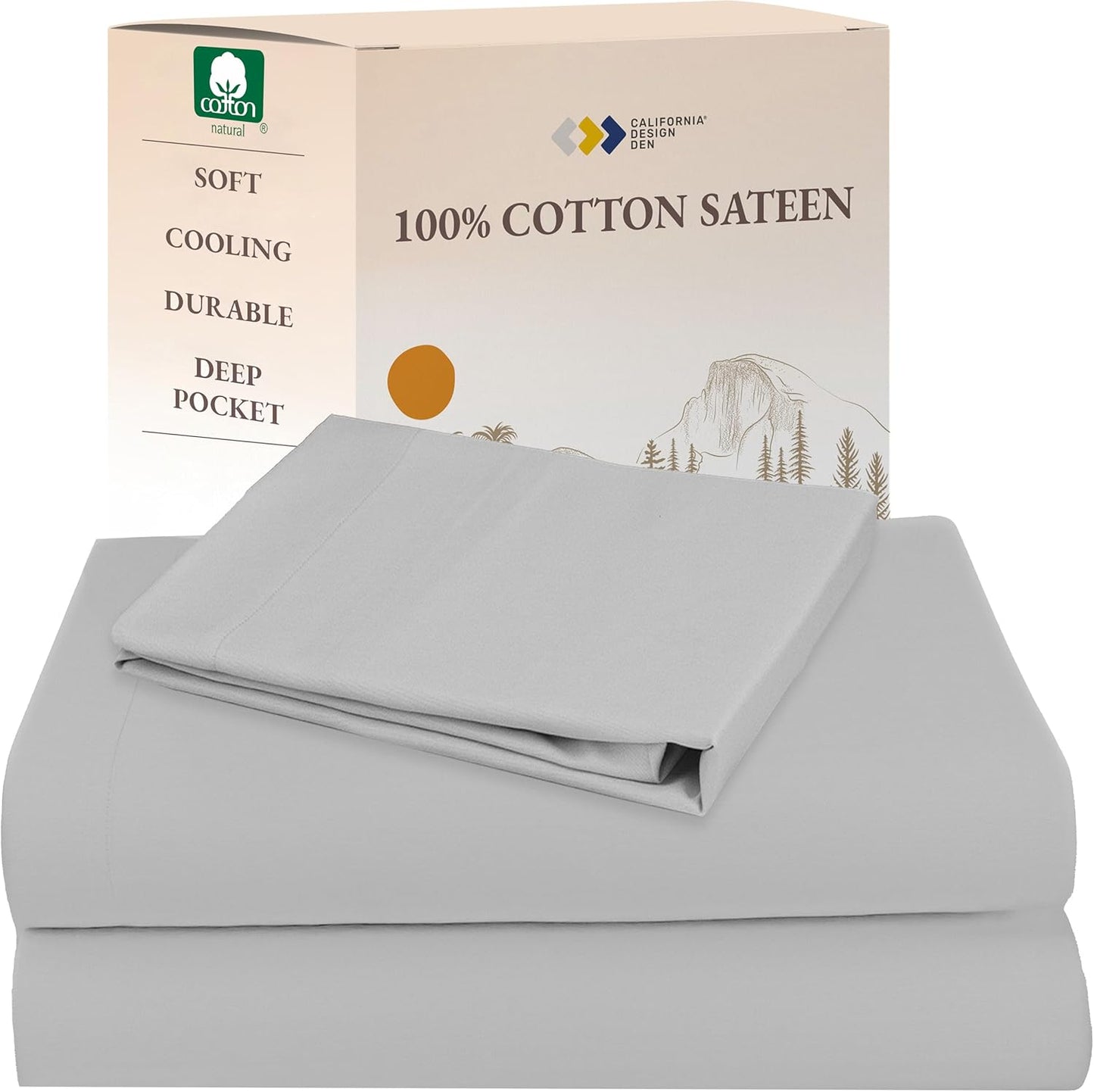 California Design Den Queen Sheet Set - Natural 100% Cotton Sheets Queen Size Bed Set with Deep Pockets, Soft Sateen Weave, Breathable and Durable Bedding (White)