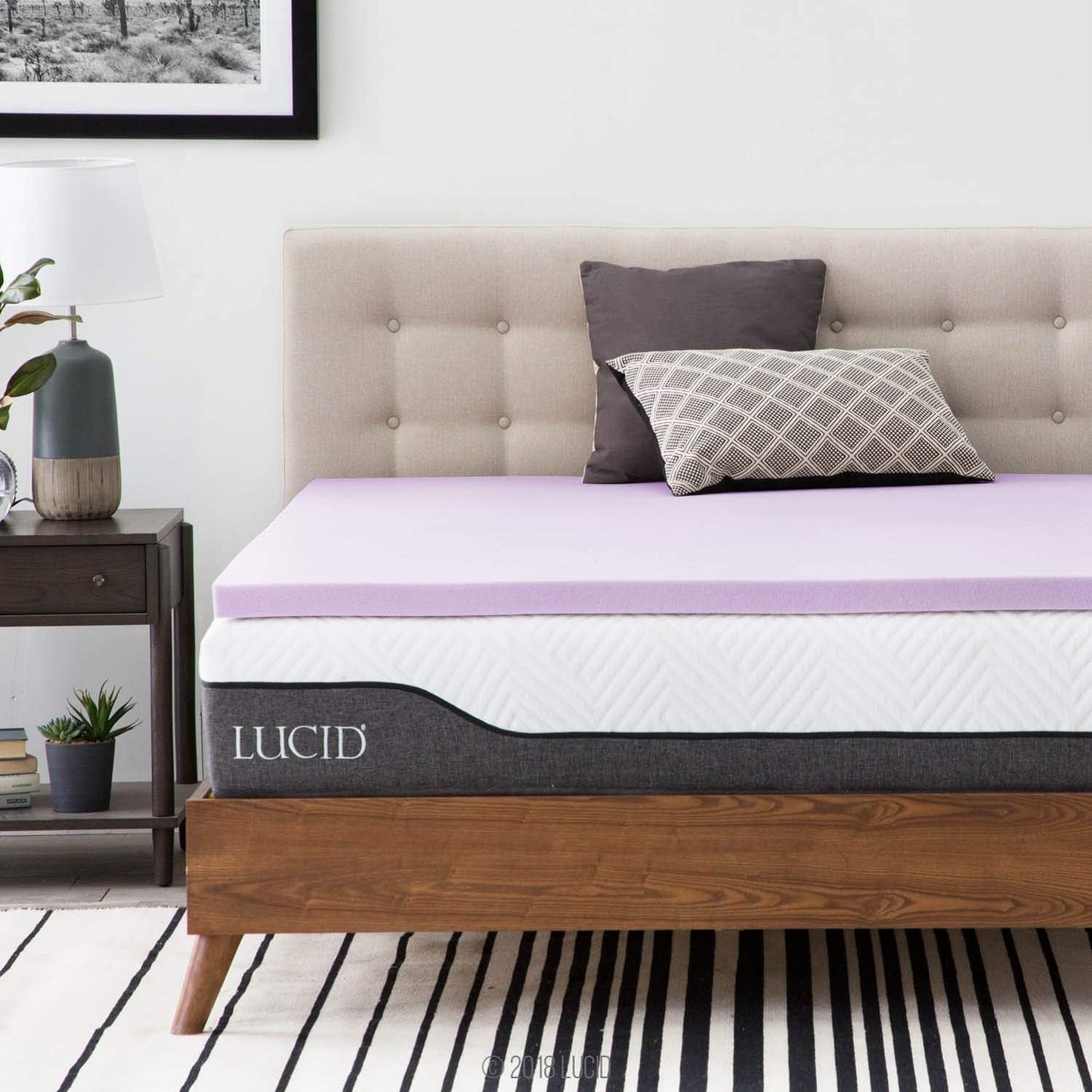 Lucid 4 Inch Lavender Memory Foam Mattress Topper, Queen Size – Essential Oil Infusion – Ultra Plush Feel, Pressure-Relieving Bed Topper – Ventilated and Breathable – CertiPur Certified