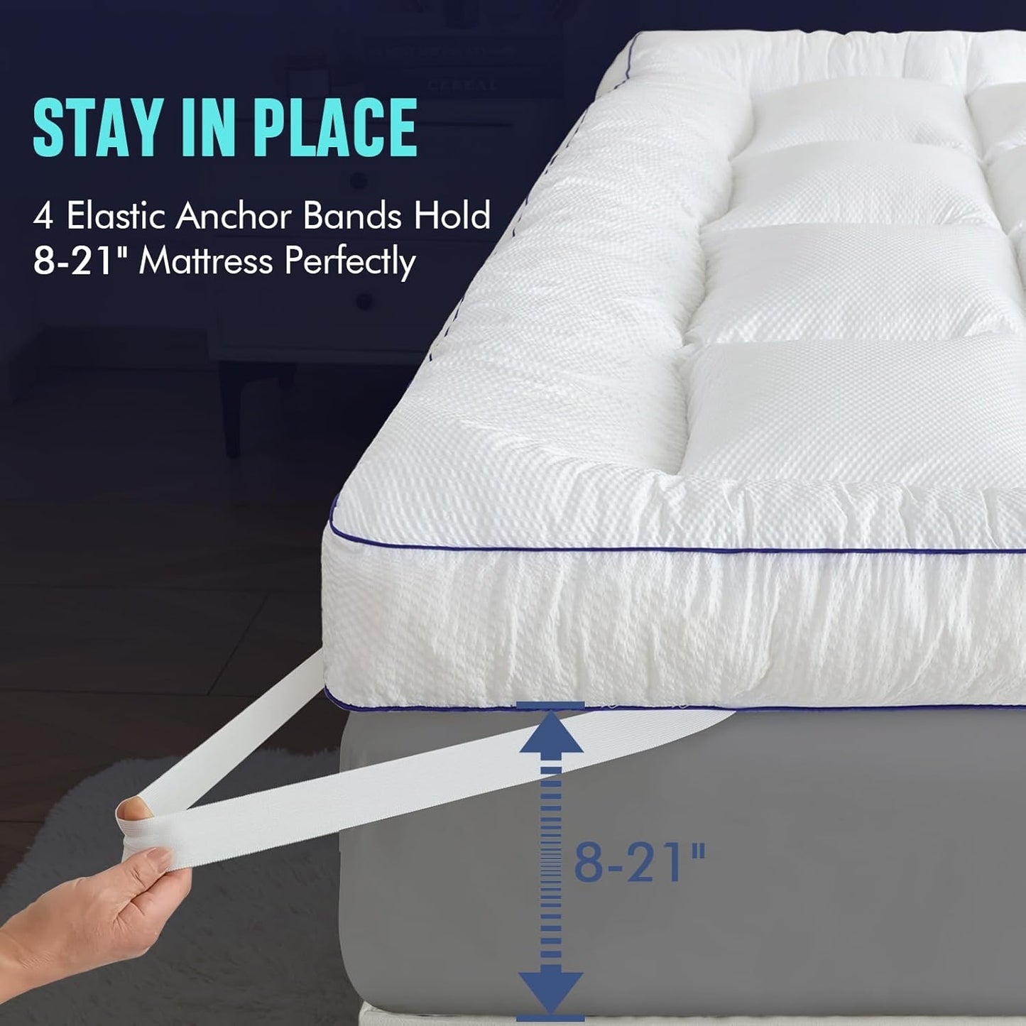 Queen Size Mattress Topper, Shredded Memory Foam Filling, 1800 GSM Mattress Pad Cover, Soft Bed Topper for Back Pain，Plush Foam Filled Pillow Top,60"x80"