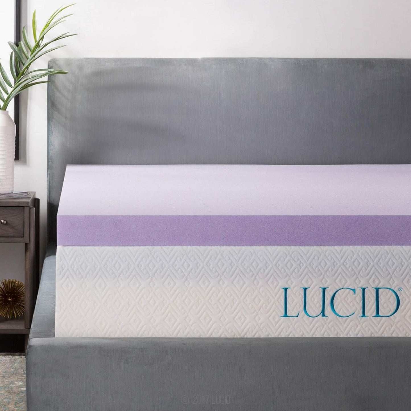 Lucid 4 Inch Lavender Memory Foam Mattress Topper, Queen Size – Essential Oil Infusion – Ultra Plush Feel, Pressure-Relieving Bed Topper – Ventilated and Breathable – CertiPur Certified