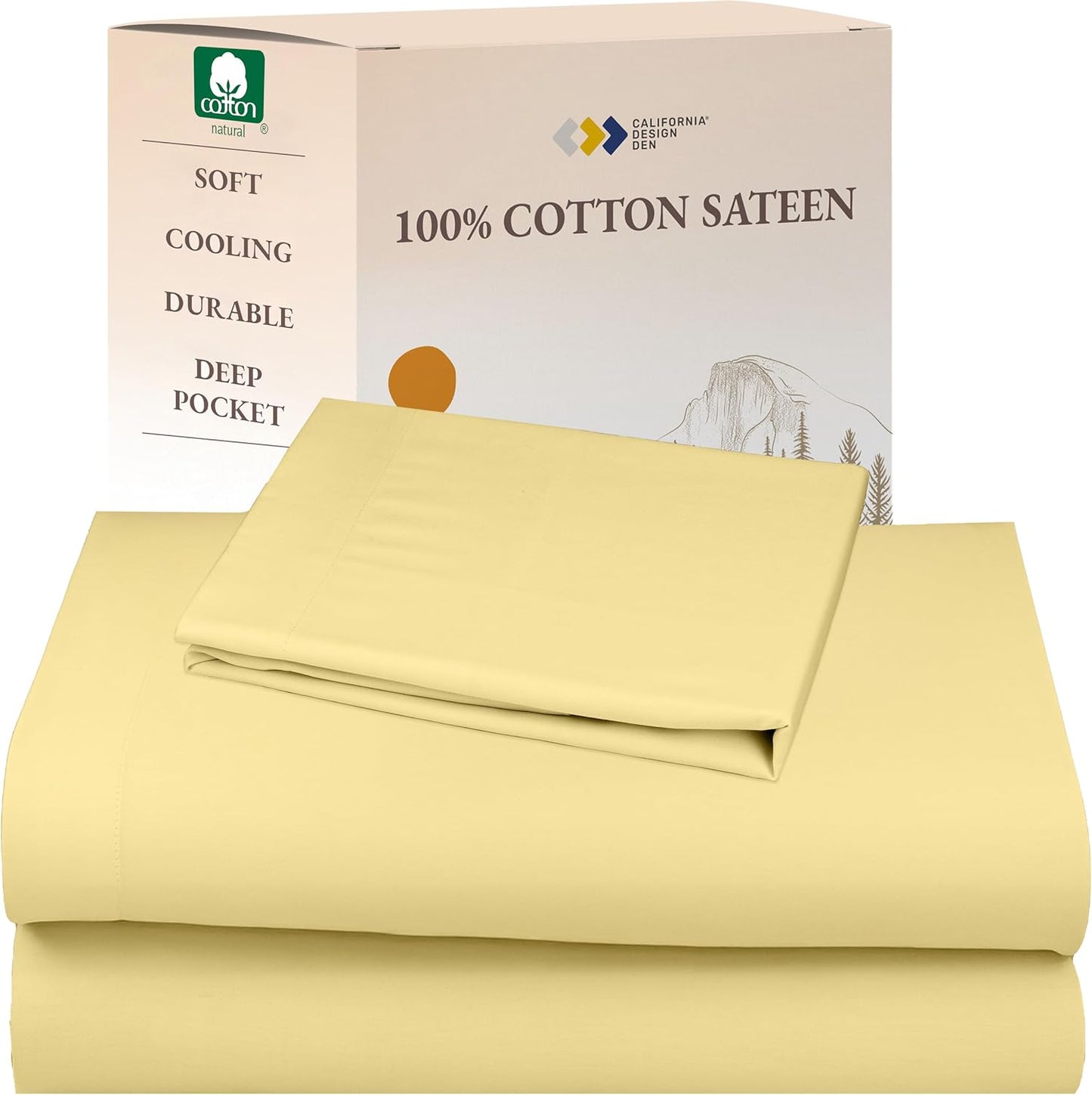 California Design Den Queen Sheet Set - Natural 100% Cotton Sheets Queen Size Bed Set with Deep Pockets, Soft Sateen Weave, Breathable and Durable Bedding (White)