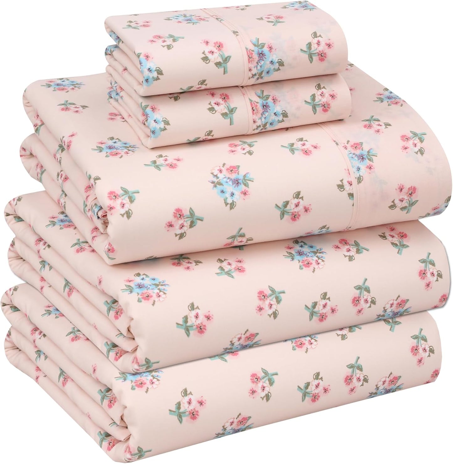 RUVANTI 100% Cotton Sheets Queen Size Set, 4 Pieces, Soft & Breathable Percale Weave Bedding, Deep Pocket 16", Hotel Standard, Crisp Cool Feeling, Durable, Perfect Floral Bed Sheet, Sweet Pea