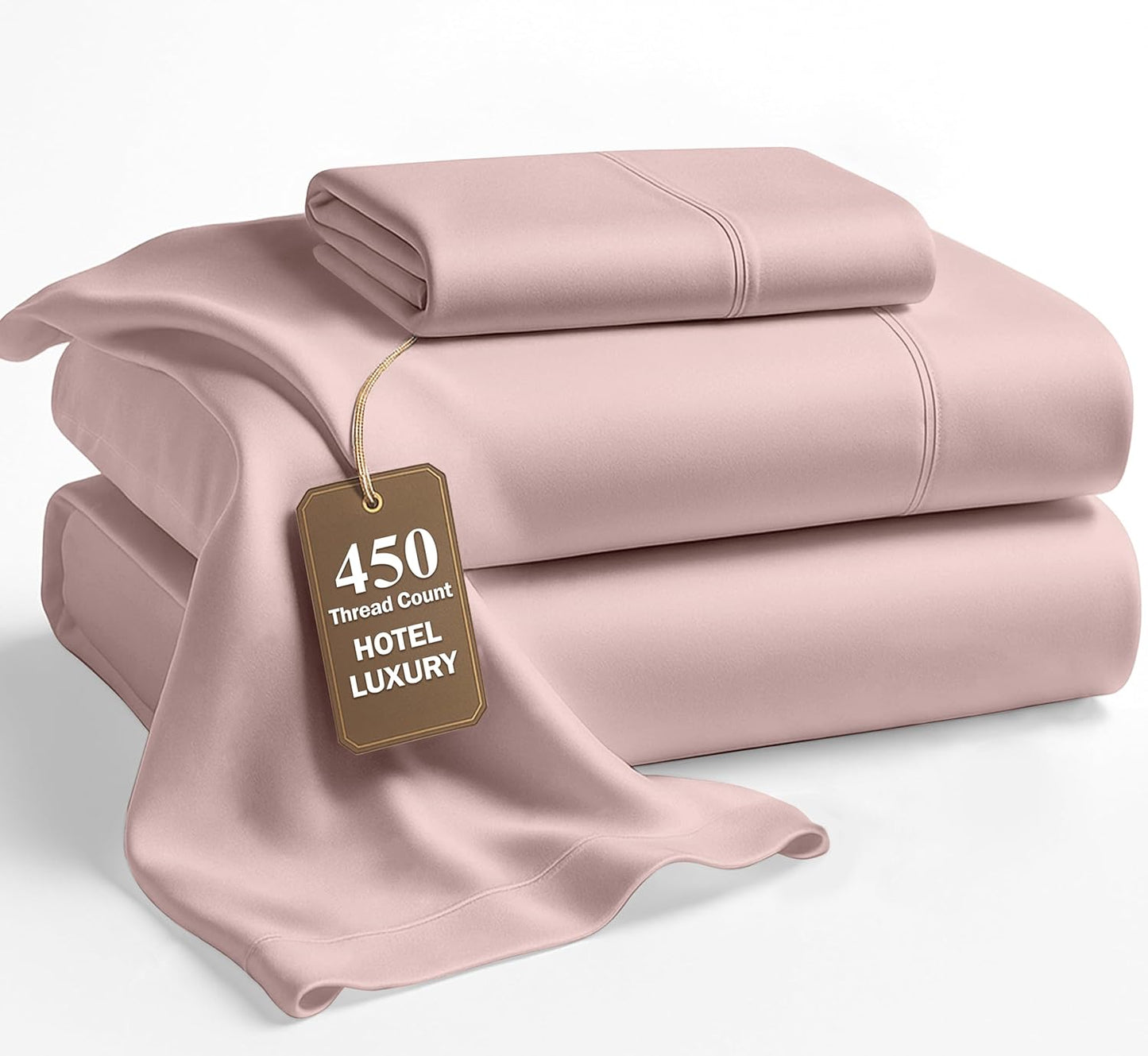 Lane Linen 100% Cotton Sheets – 450 Thread Count Full Size Sheet Set, Naturally Cooling Sateen Sheets, Soft & Comfy, 15” Deep Pocket Fully Elasticized Fitted Sheet, Bedding Sheets & Pillowcases, White