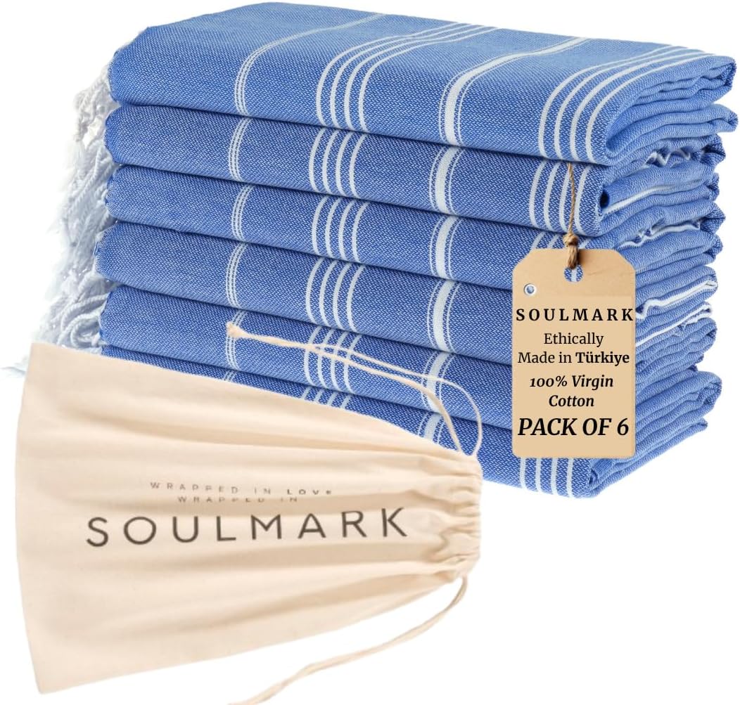 SOULMARK 100% Cotton Turkish Beach Towel with Bag - 38"x71" - 4 Pack - Made in Green & Oeko TEX Certified - Pre-Washed and Sand Free - Quick Dry and Lightweight for Travel - Made in Turkey - Purple