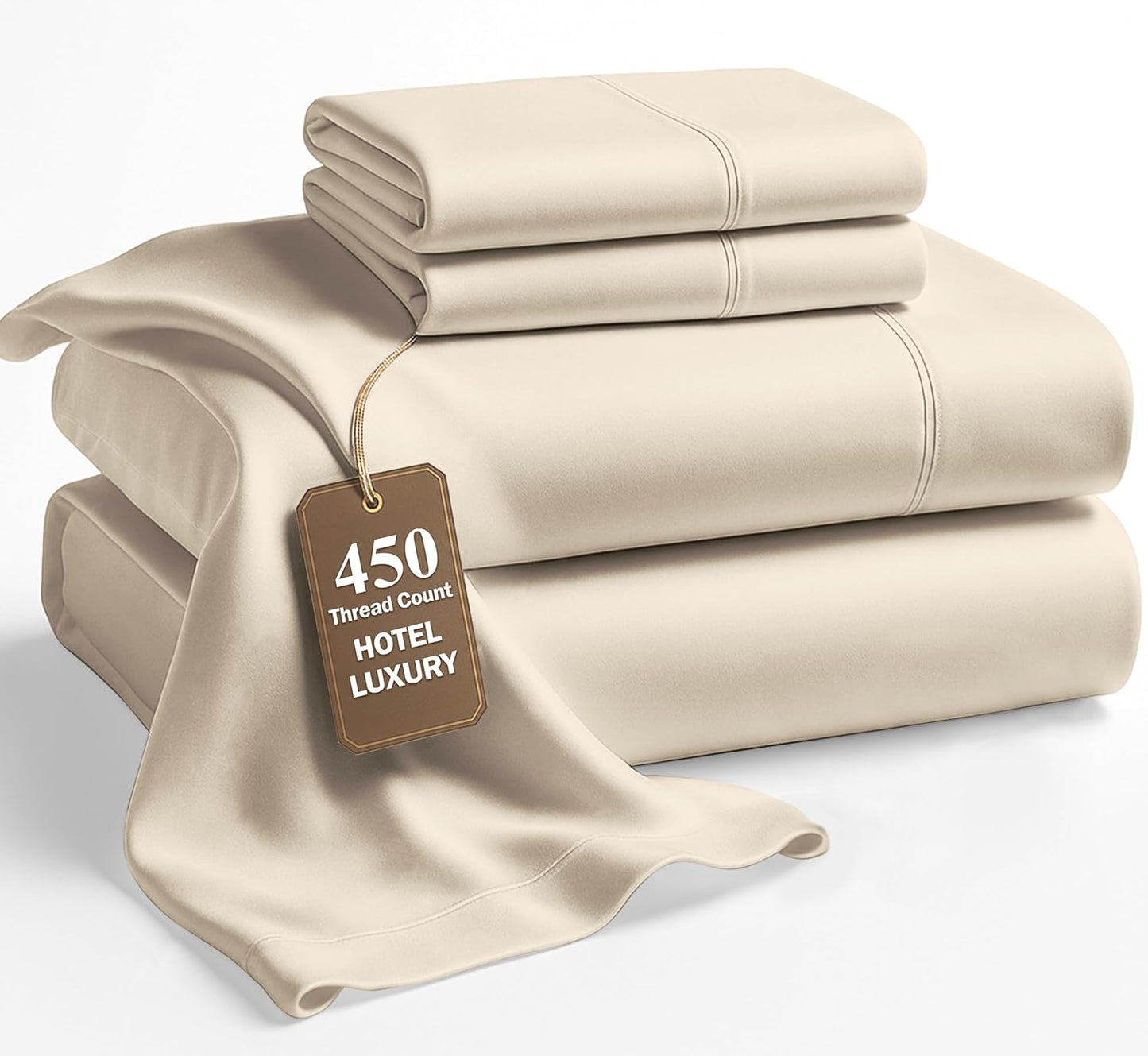 Lane Linen 100% Cotton Sheets – 450 Thread Count Full Size Sheet Set, Naturally Cooling Sateen Sheets, Soft & Comfy, 15” Deep Pocket Fully Elasticized Fitted Sheet, Bedding Sheets & Pillowcases, White