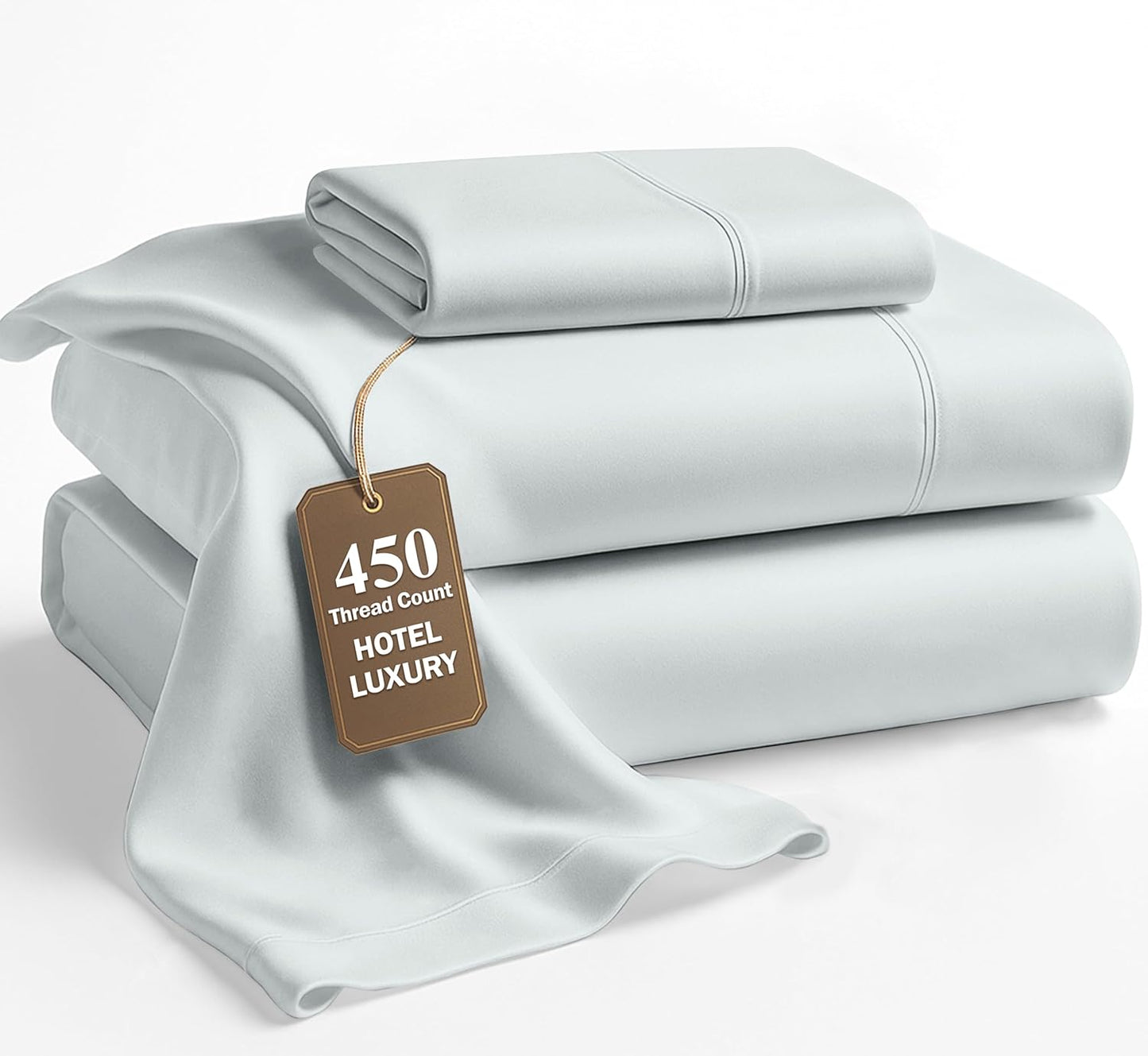 Lane Linen 100% Cotton Sheets – 450 Thread Count Full Size Sheet Set, Naturally Cooling Sateen Sheets, Soft & Comfy, 15” Deep Pocket Fully Elasticized Fitted Sheet, Bedding Sheets & Pillowcases, White