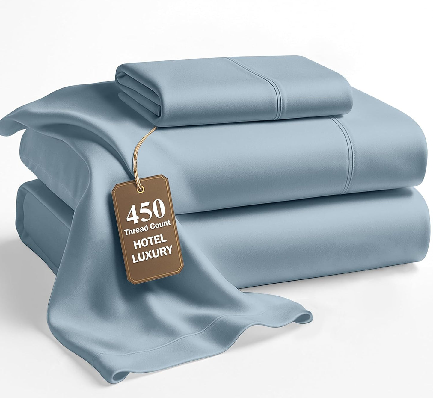 Lane Linen 100% Cotton Sheets – 450 Thread Count Full Size Sheet Set, Naturally Cooling Sateen Sheets, Soft & Comfy, 15” Deep Pocket Fully Elasticized Fitted Sheet, Bedding Sheets & Pillowcases, White