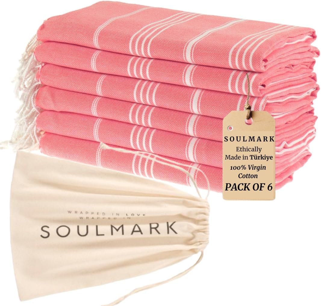 SOULMARK 100% Cotton Turkish Beach Towel with Bag - 38"x71" - 4 Pack - Made in Green & Oeko TEX Certified - Pre-Washed and Sand Free - Quick Dry and Lightweight for Travel - Made in Turkey - Purple