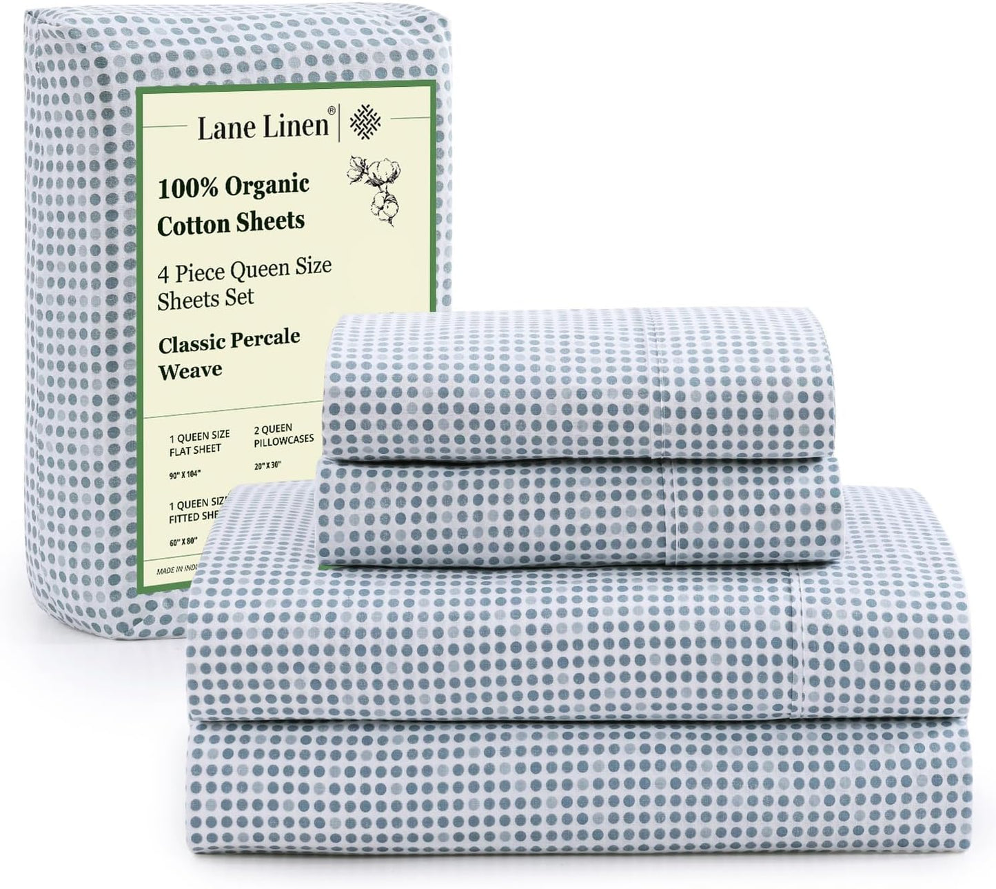 LANE LINEN 100% Organic Cotton Twin Sheets Set, 3Pc Twin Bed Sheets, Soft & Comfy Breathable Cotton Percale Sheets for Twin Size Bed, Dorm Room Essentials Low Pill Fade Resistant White Sheets