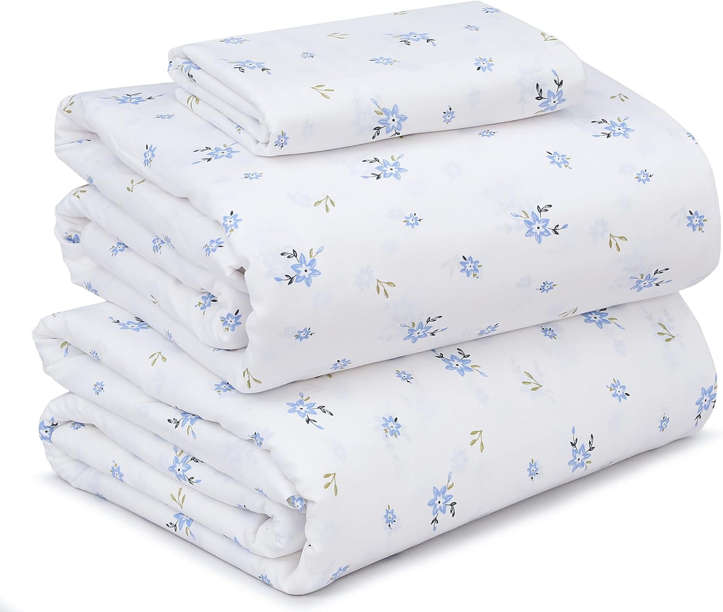RUVANTI 100% Cotton Sheets Queen Size Set, 4 Pieces, Soft & Breathable Percale Weave Bedding, Deep Pocket 16", Hotel Standard, Crisp Cool Feeling, Durable, Perfect Floral Bed Sheet, Sweet Pea
