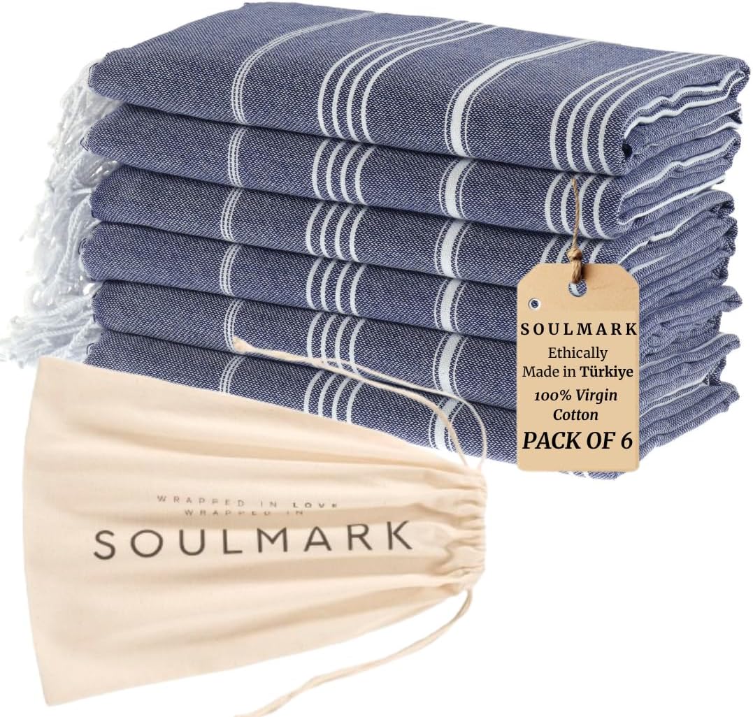 SOULMARK 100% Cotton Turkish Beach Towel with Bag - 38"x71" - 4 Pack - Made in Green & Oeko TEX Certified - Pre-Washed and Sand Free - Quick Dry and Lightweight for Travel - Made in Turkey - Purple