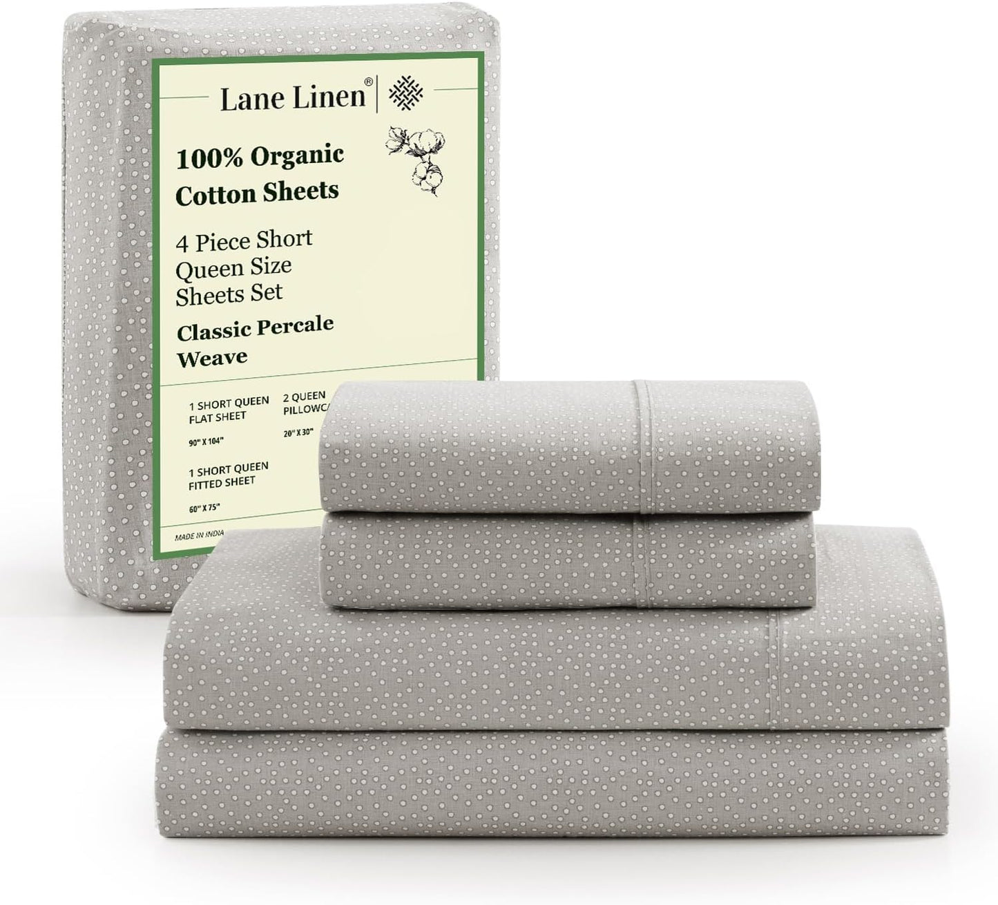 LANE LINEN 100% Organic Cotton Twin Sheets Set, 3Pc Twin Bed Sheets, Soft & Comfy Breathable Cotton Percale Sheets for Twin Size Bed, Dorm Room Essentials Low Pill Fade Resistant White Sheets