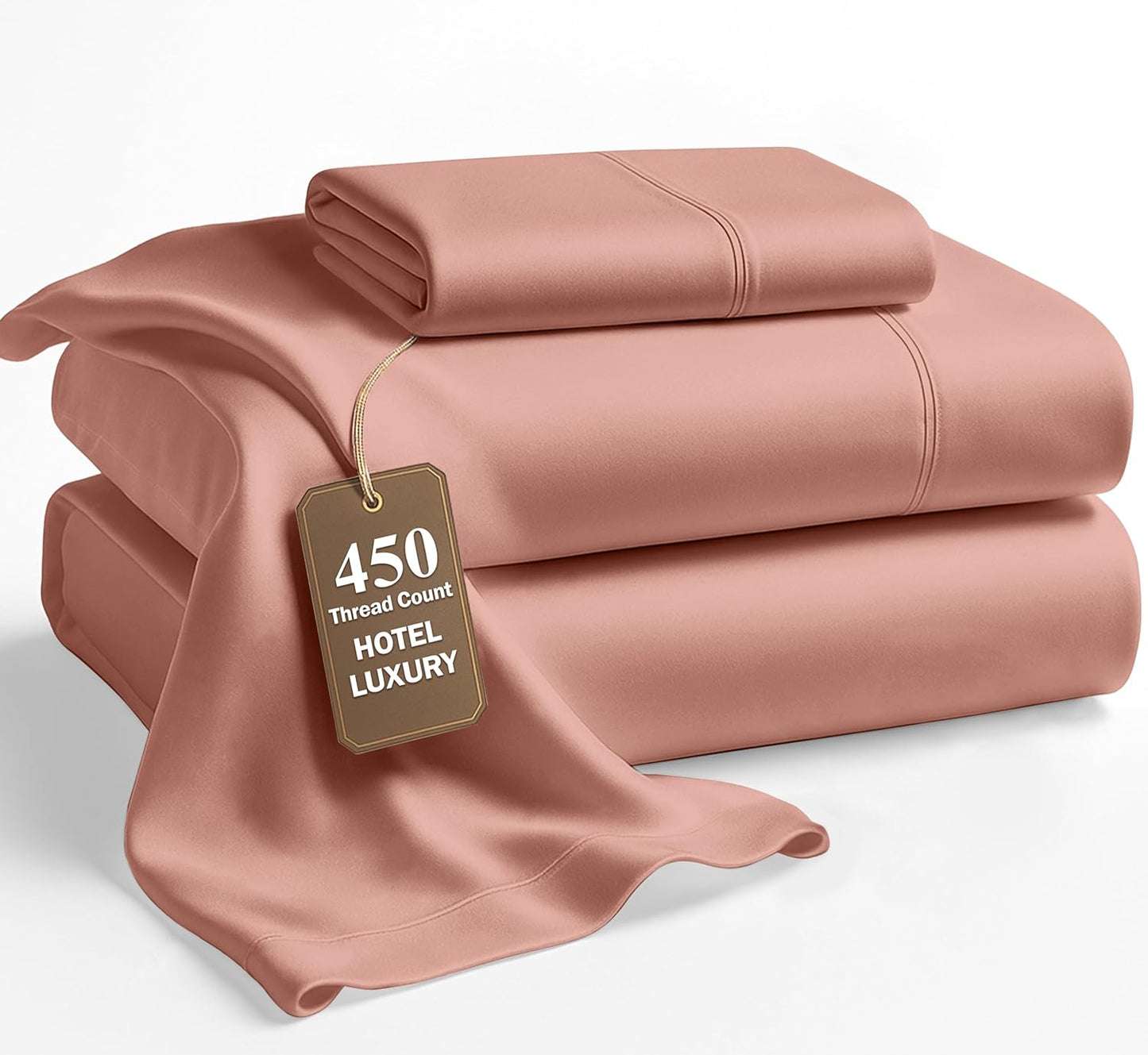 Lane Linen 100% Cotton Sheets – 450 Thread Count Full Size Sheet Set, Naturally Cooling Sateen Sheets, Soft & Comfy, 15” Deep Pocket Fully Elasticized Fitted Sheet, Bedding Sheets & Pillowcases, White