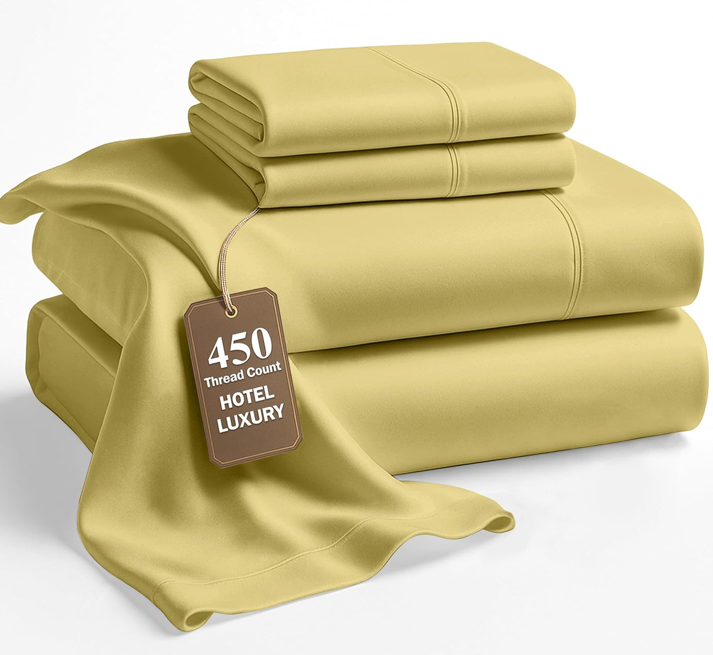 Lane Linen 100% Cotton Sheets – 450 Thread Count Full Size Sheet Set, Naturally Cooling Sateen Sheets, Soft & Comfy, 15” Deep Pocket Fully Elasticized Fitted Sheet, Bedding Sheets & Pillowcases, White