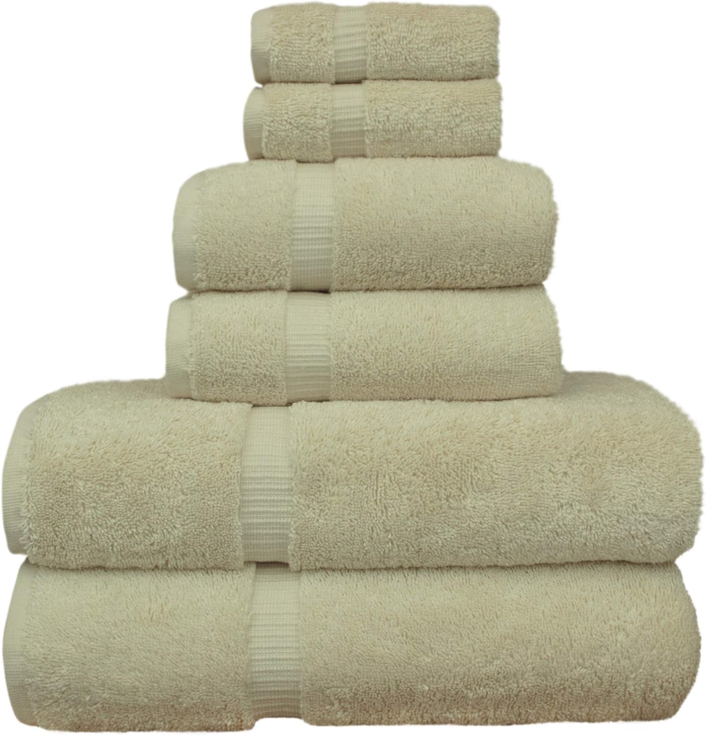 Luxury Hotel & Spa Quality, Quick Dry 100% Turkish Cotton, 700 GSM, Eco Friendly Towel, Bathroom and Kitchen Dobby Border Towels, 2-Bath Towel, 2-Hand Towel, 2-Washcloth (Bundle Set of 6, Moss)