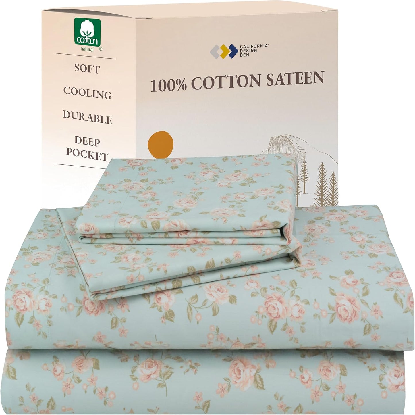 California Design Den Queen Sheet Set - Natural 100% Cotton Sheets Queen Size Bed Set with Deep Pockets, Soft Sateen Weave, Breathable and Durable Bedding (White)