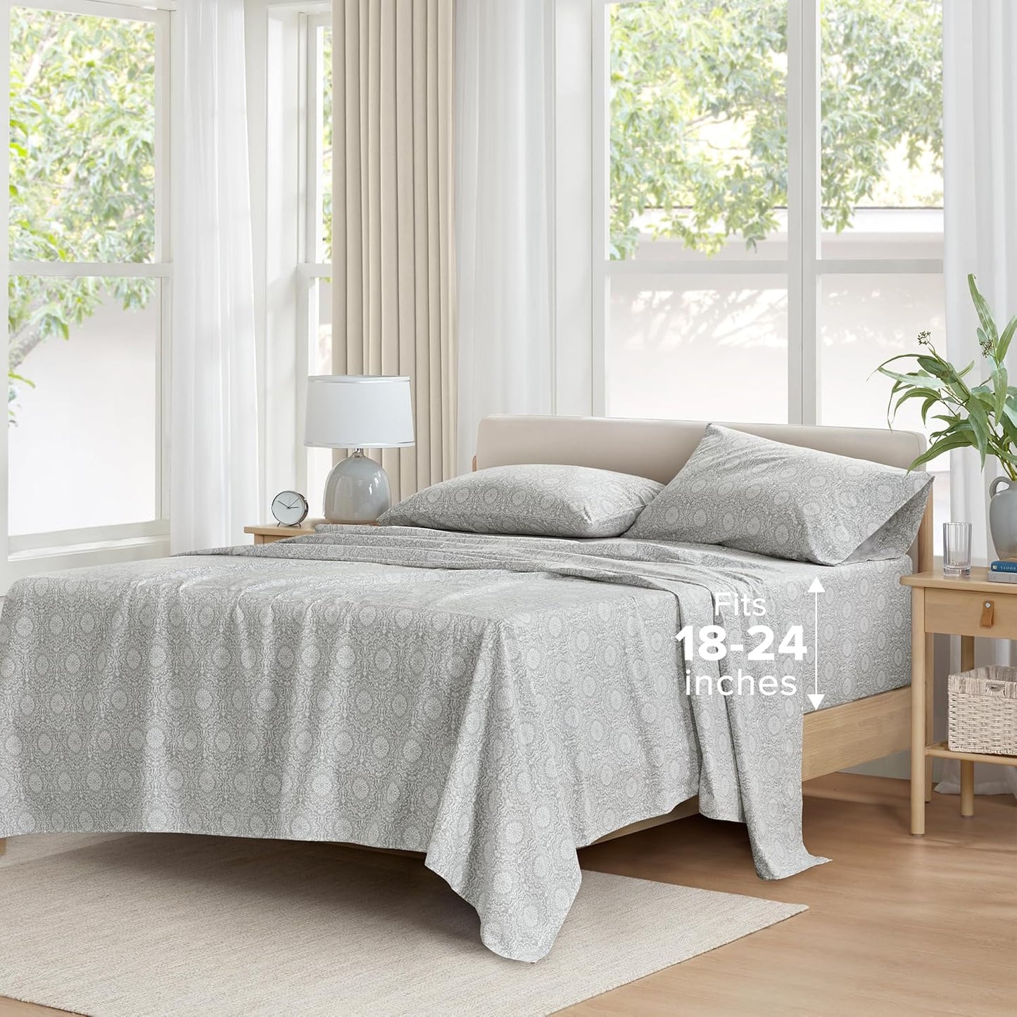 Comfort Spaces 100% Cotton Sheets King, Breathable, Naturally Cool Cotton Sheets, Soft Cotton Bed Sheets with 14" Elastic Pocket Fits up to 16" Mattress, All Seasons Sheet Set, Paisley Multi 4 Piece