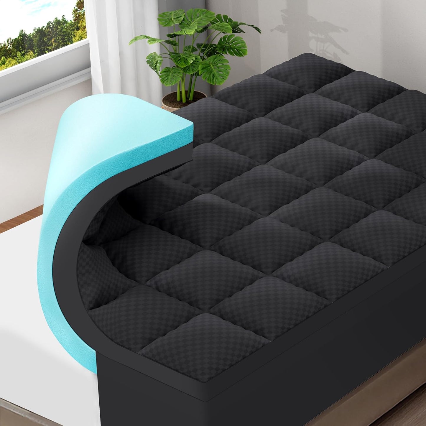 OLANLY Dual-Layer 4 Inch King Size Memory Foam Mattress Topper for Back Pain, 2 Inch Cooling Pillow Top Mattress Pad Cover and 2 Inch Gel Memory Foam Topper, Deep Elastic Pocket, Grey