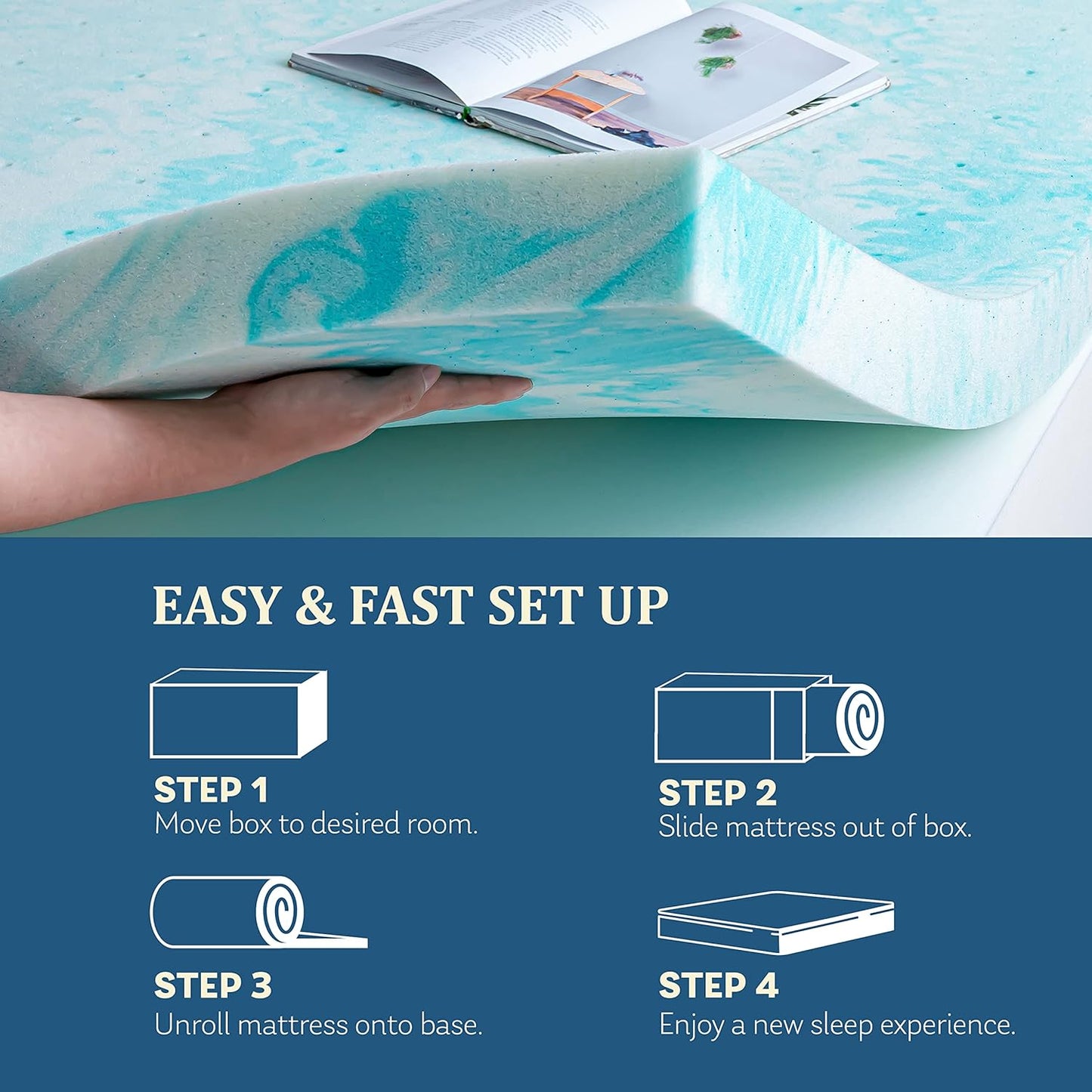 EGO Topper 3 Inch Queen Memory Foam Mattress Topper, Gel Foam Mattress Topper for Pressure Relief, Ventilated Design Bed Topper in a Box, CertiPUR-US Certified, 60"×80", Medium