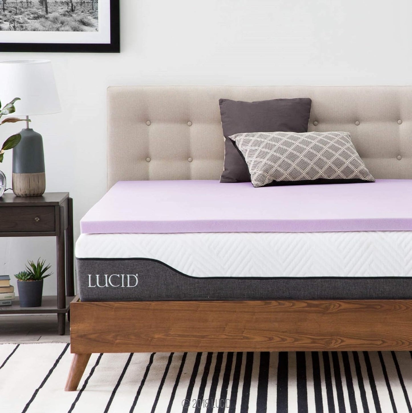 Lucid 4 Inch Lavender Memory Foam Mattress Topper, Queen Size – Essential Oil Infusion – Ultra Plush Feel, Pressure-Relieving Bed Topper – Ventilated and Breathable – CertiPur Certified