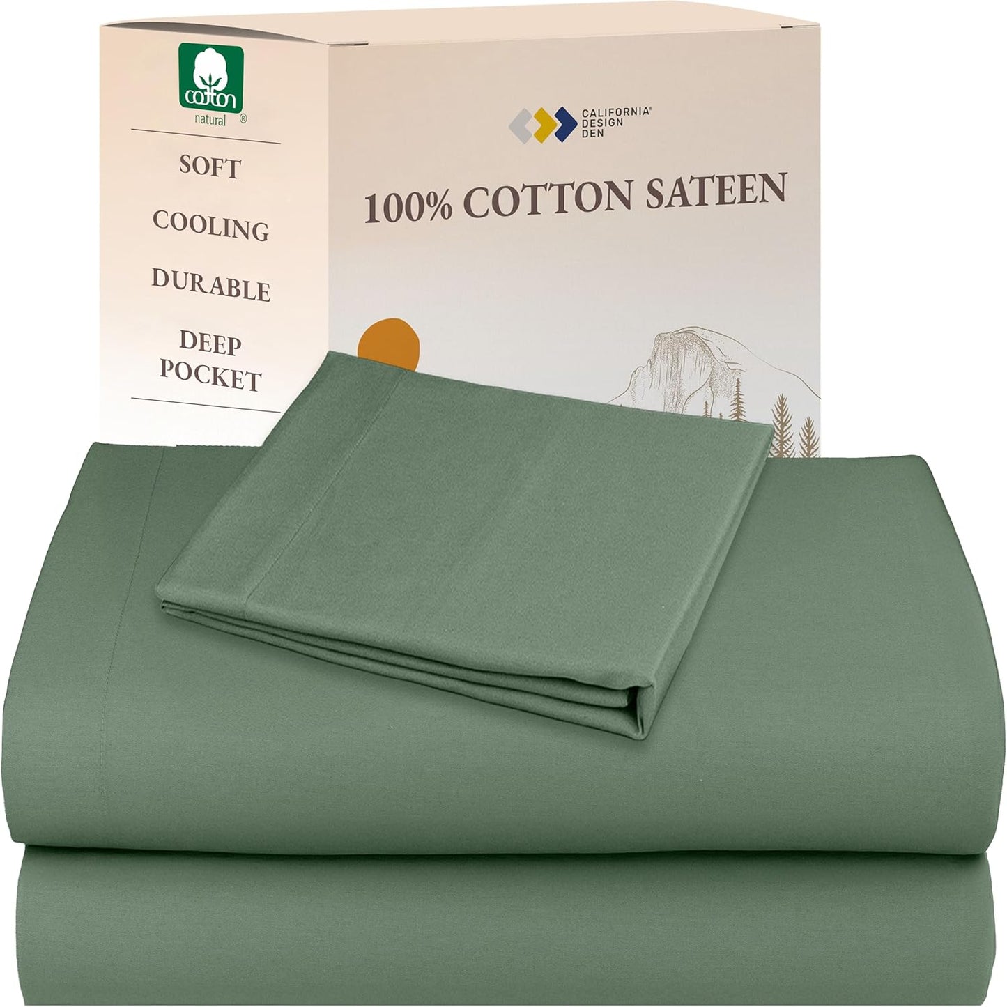 California Design Den Queen Sheet Set - Natural 100% Cotton Sheets Queen Size Bed Set with Deep Pockets, Soft Sateen Weave, Breathable and Durable Bedding (White)