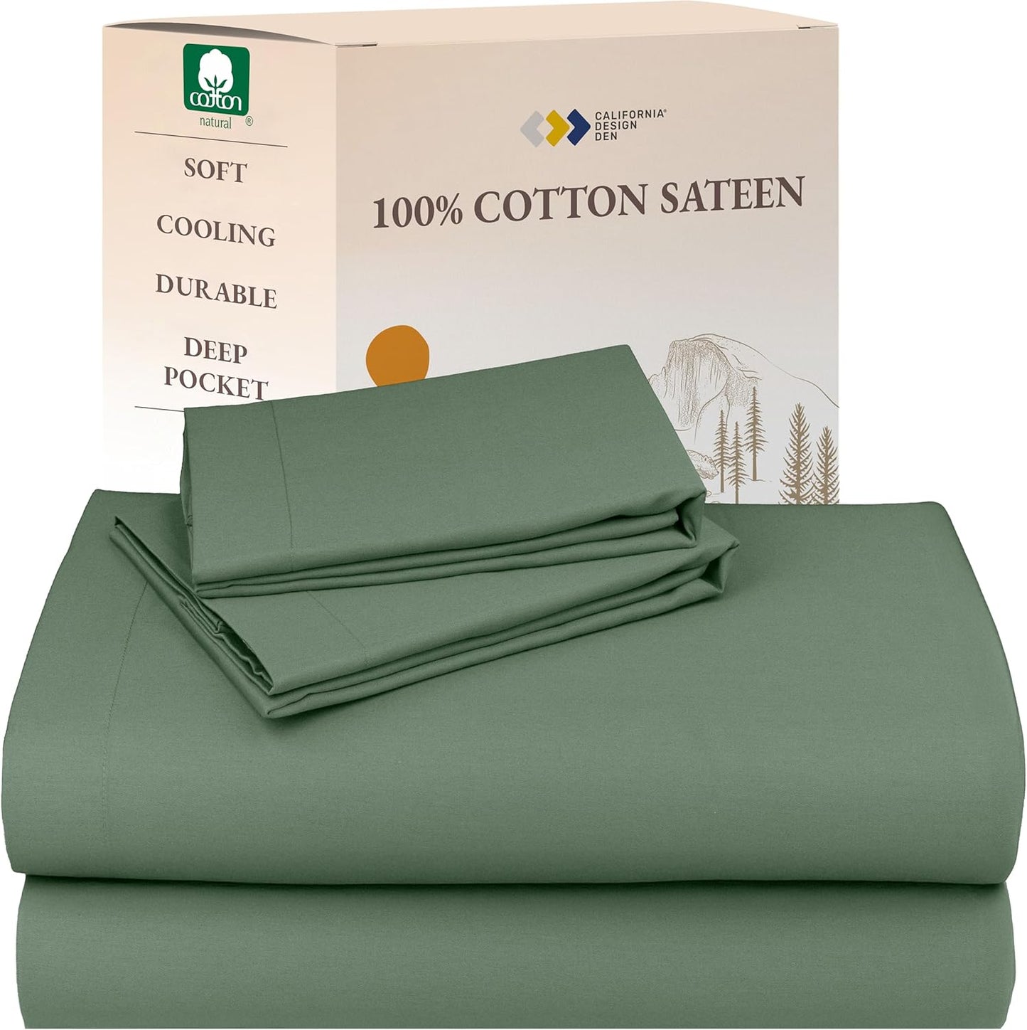 California Design Den Queen Sheet Set - Natural 100% Cotton Sheets Queen Size Bed Set with Deep Pockets, Soft Sateen Weave, Breathable and Durable Bedding (White)