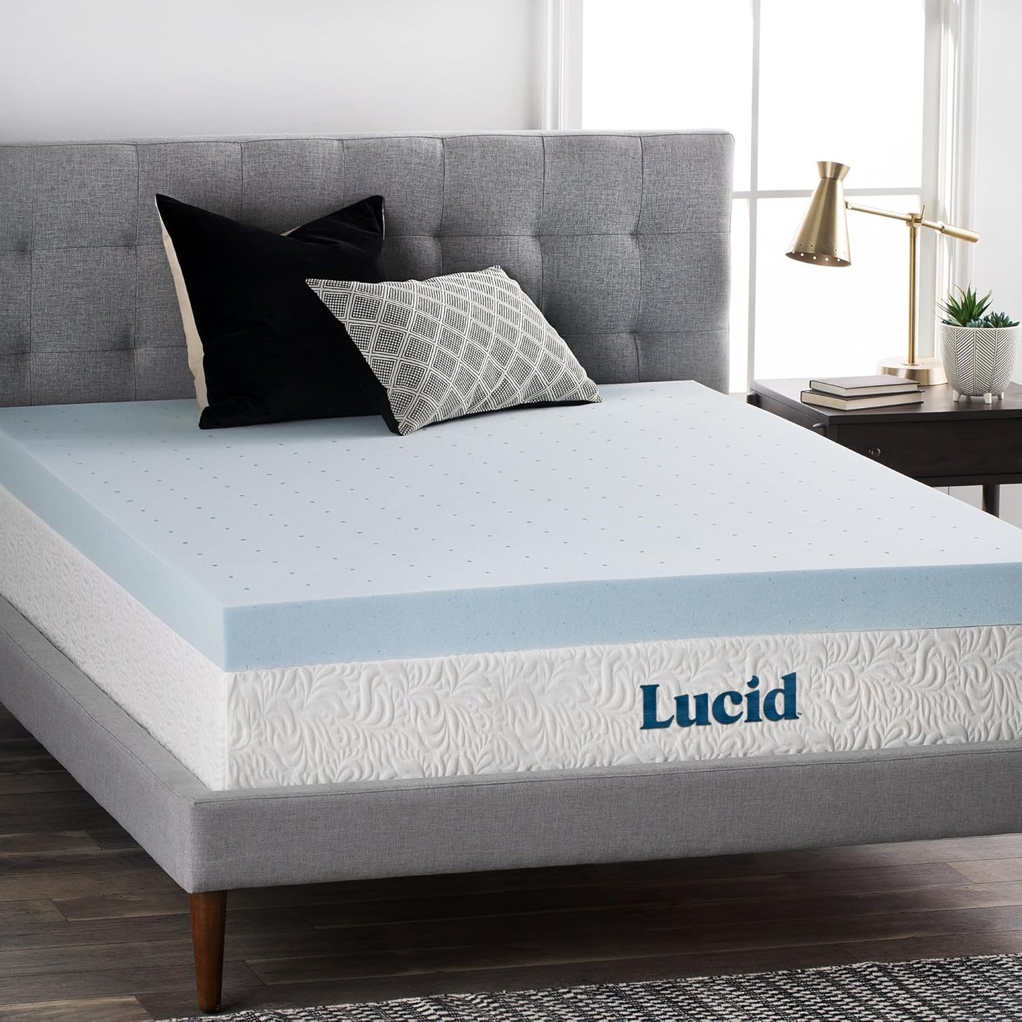 LUCID 3 Inch Mattress Topper Full XL - Gel Infused Memory Foam – Memory Foam Mattress Topper Full – Ventilated Design – CertiPur Certified